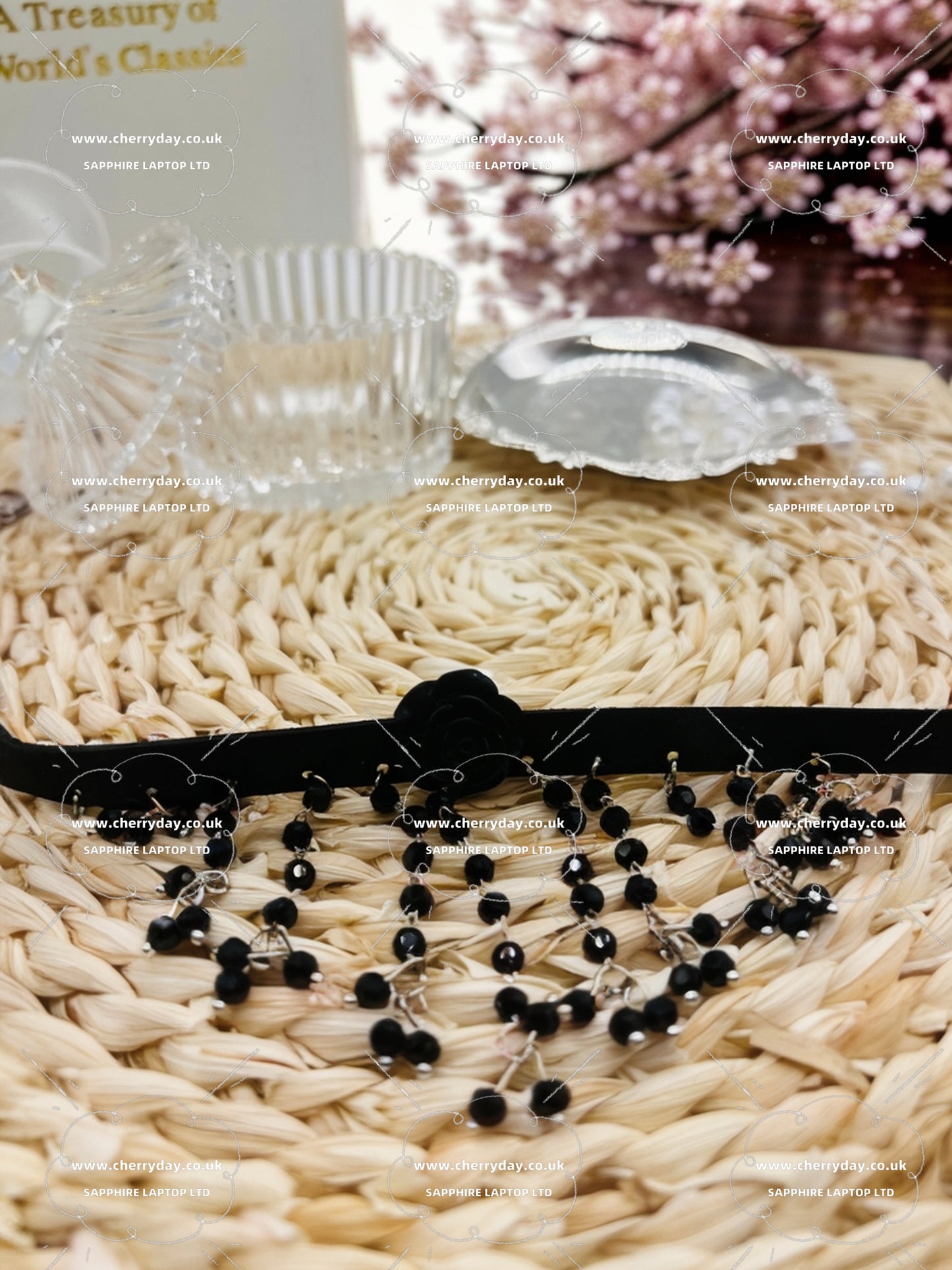 Black rose tassel necklace