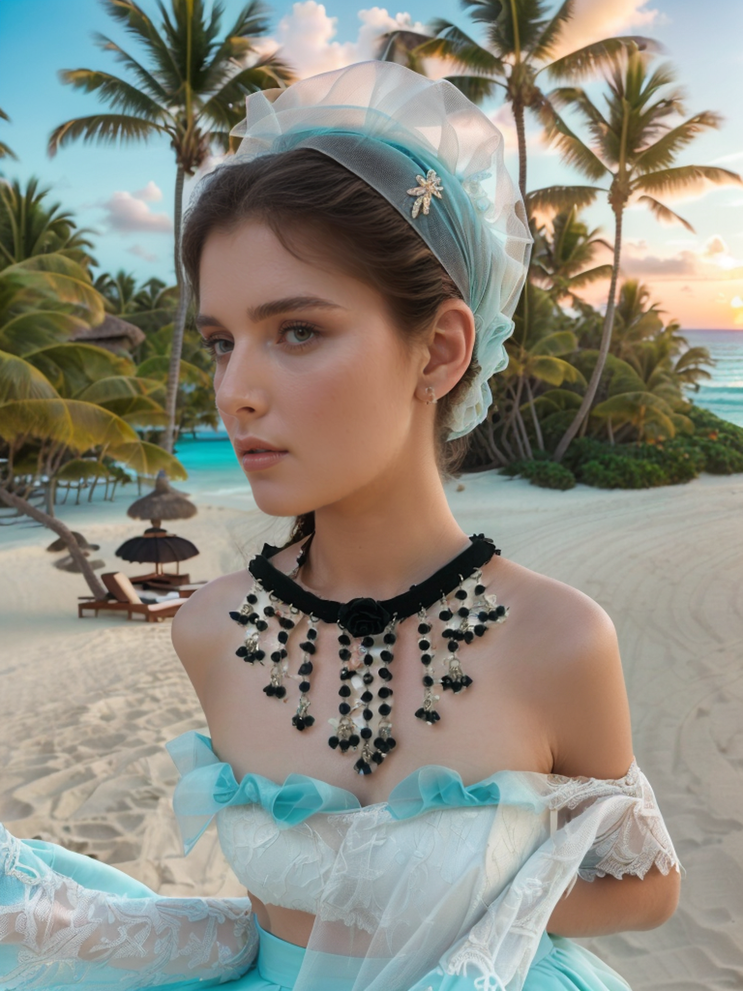 Black rose tassel necklace