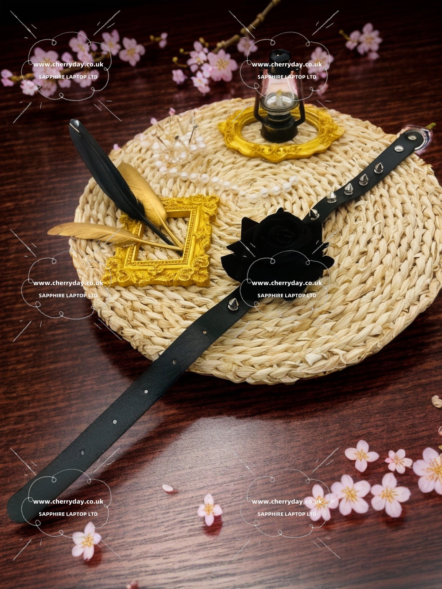 Rose punk leather necklace