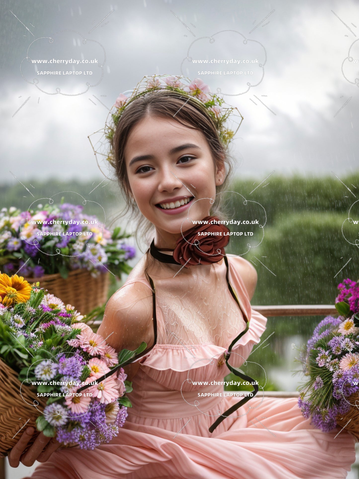 Colourful flower strap necklace