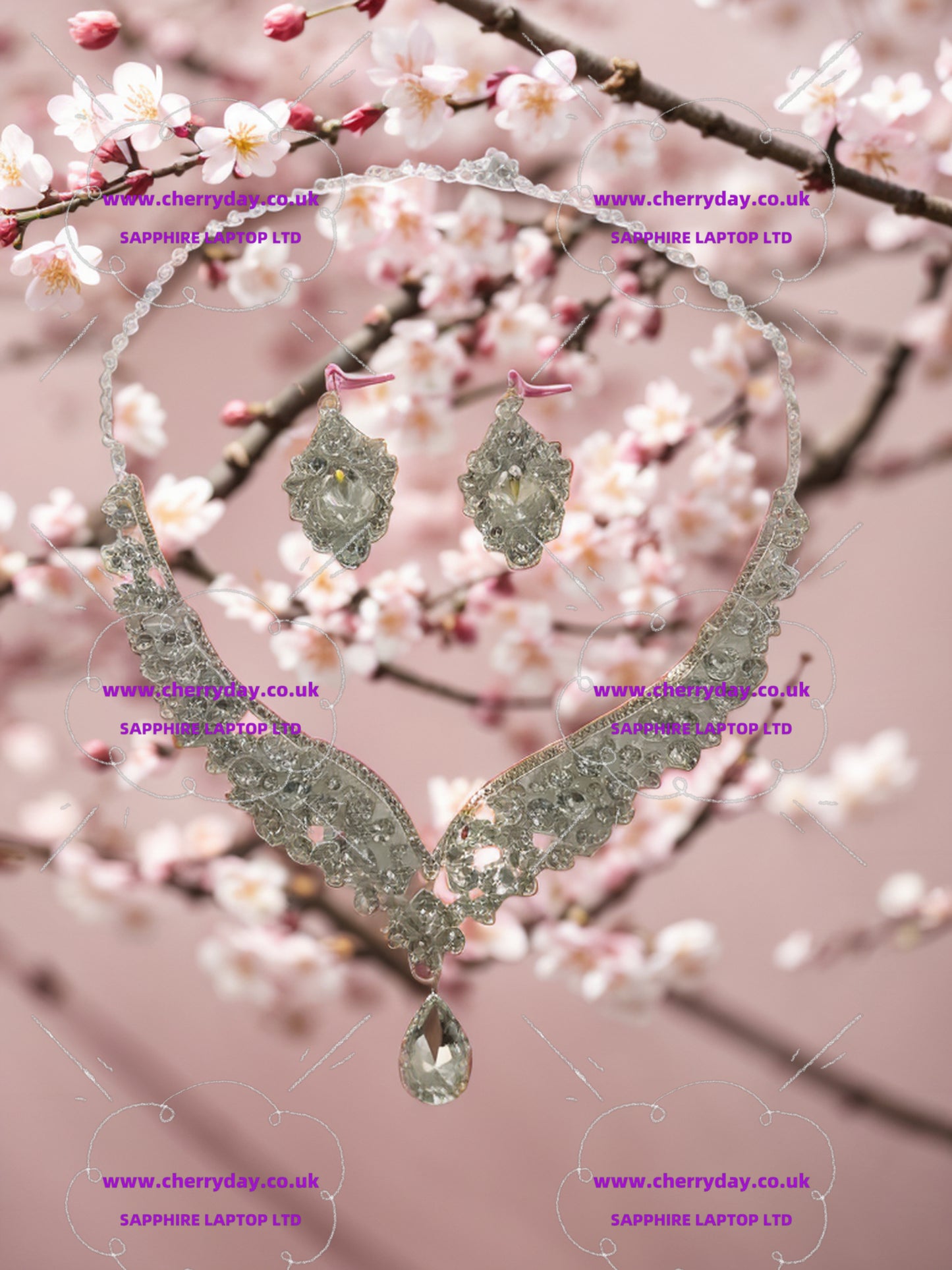 Wave rhinestone necklace & earrings set