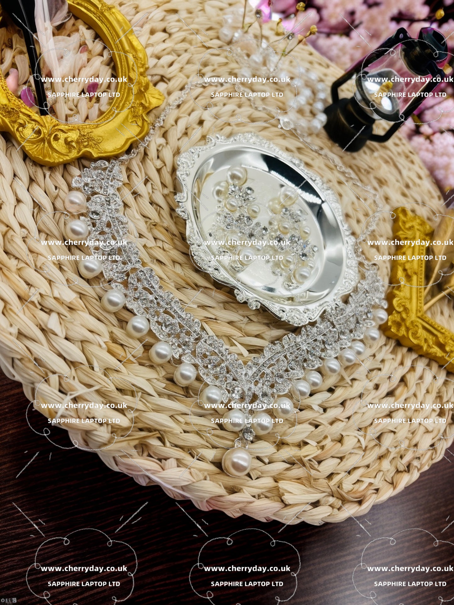 Sea stars pearl-rhinestone necklace&earrings set
