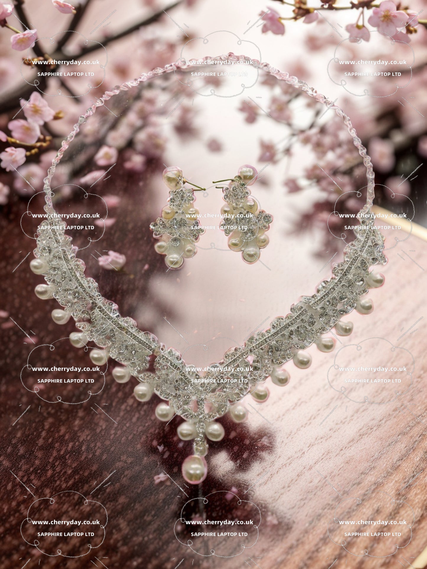 Sea stars pearl-rhinestone necklace&earrings set