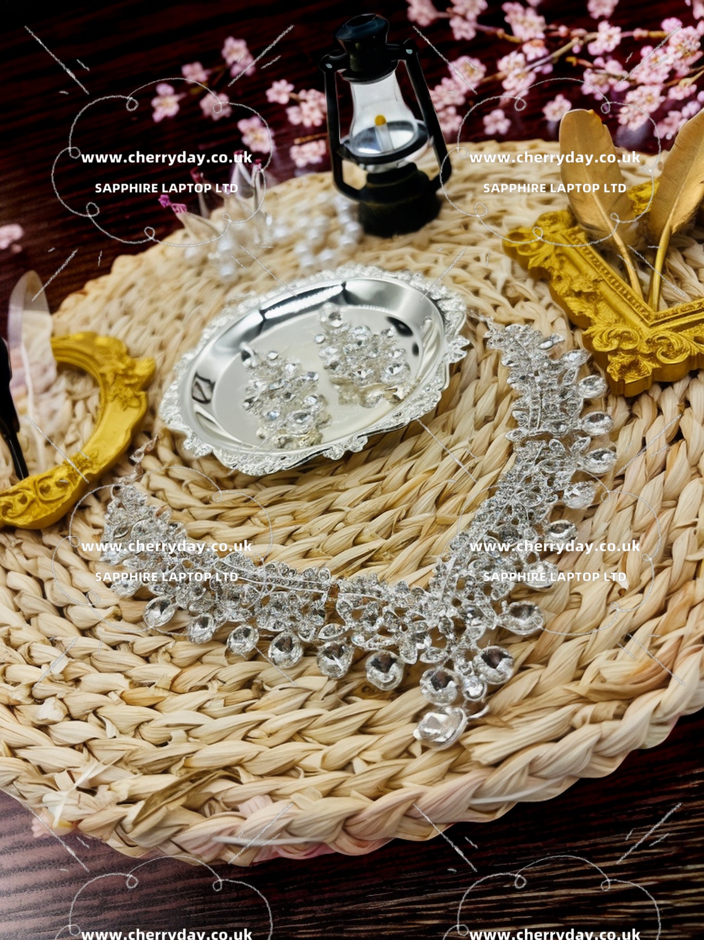 Dew of Clover rhinestone necklace&earrings set