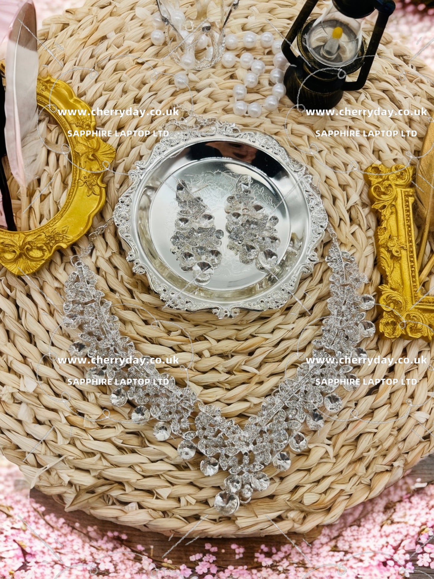 Dew of Clover rhinestone necklace&earrings set