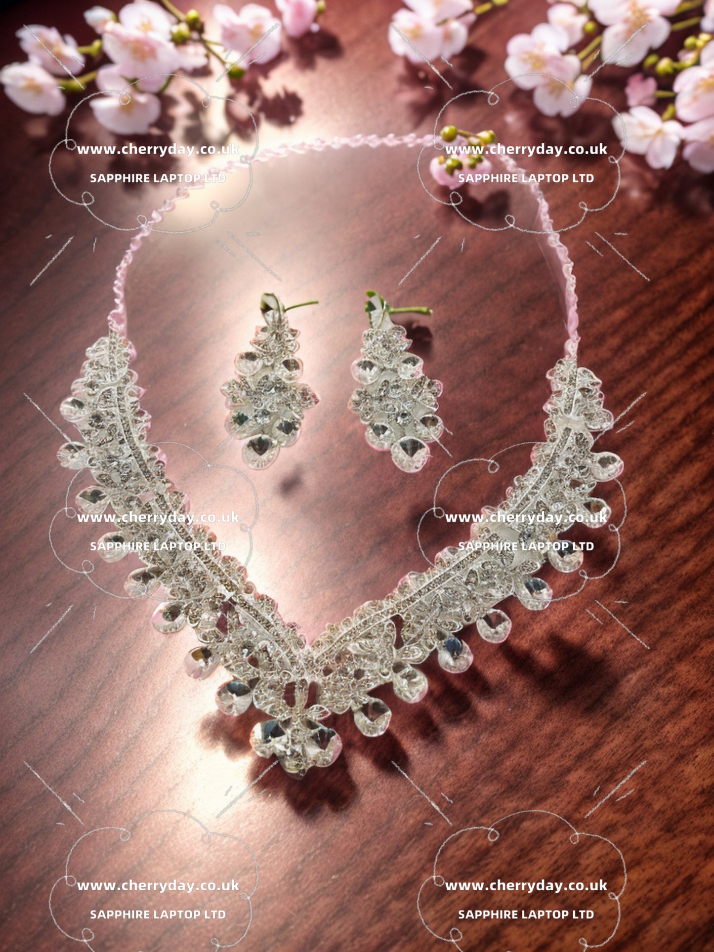 Dew of Clover rhinestone necklace&earrings set
