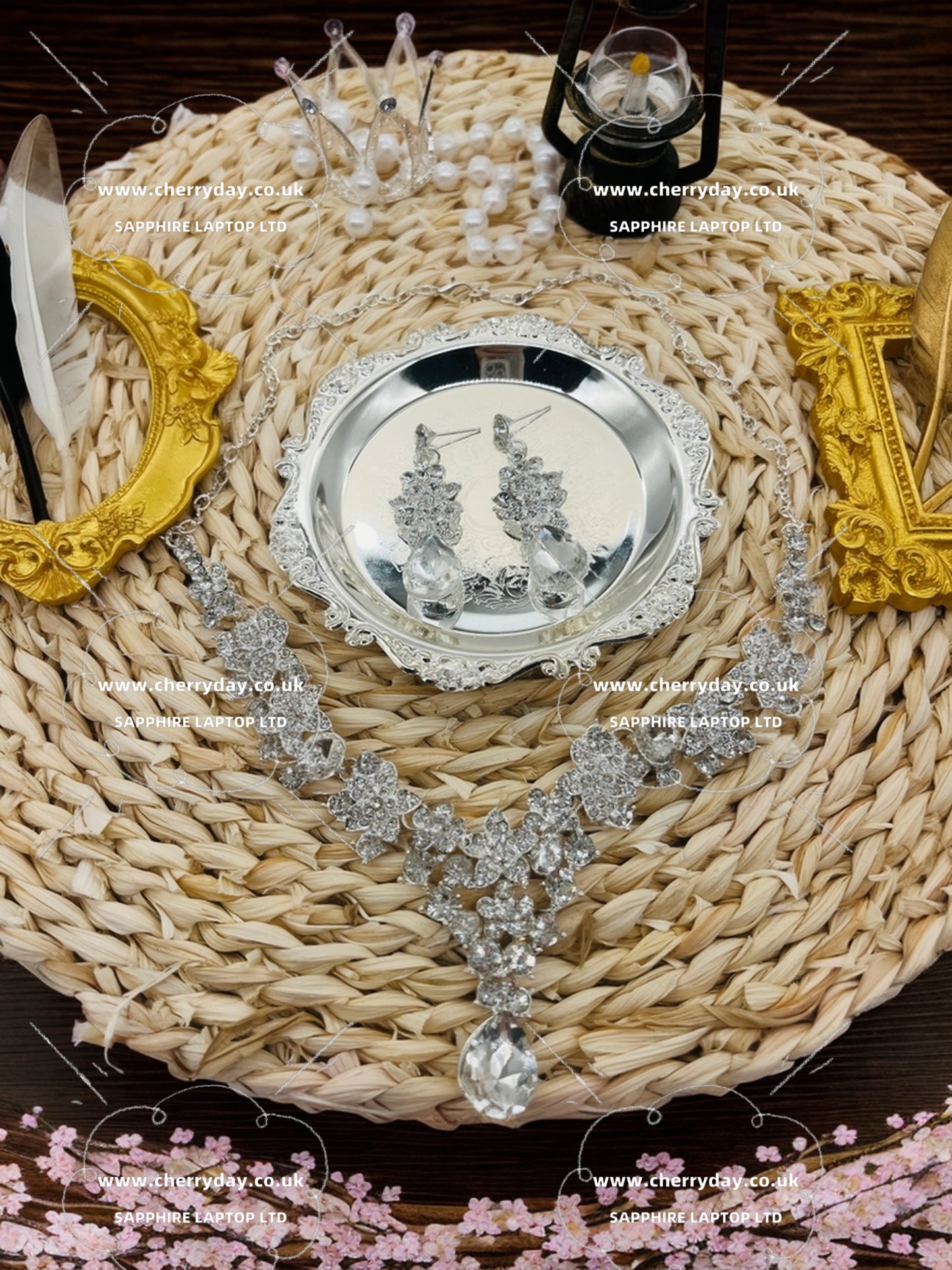 Primrose rhinestone necklace&earrings set