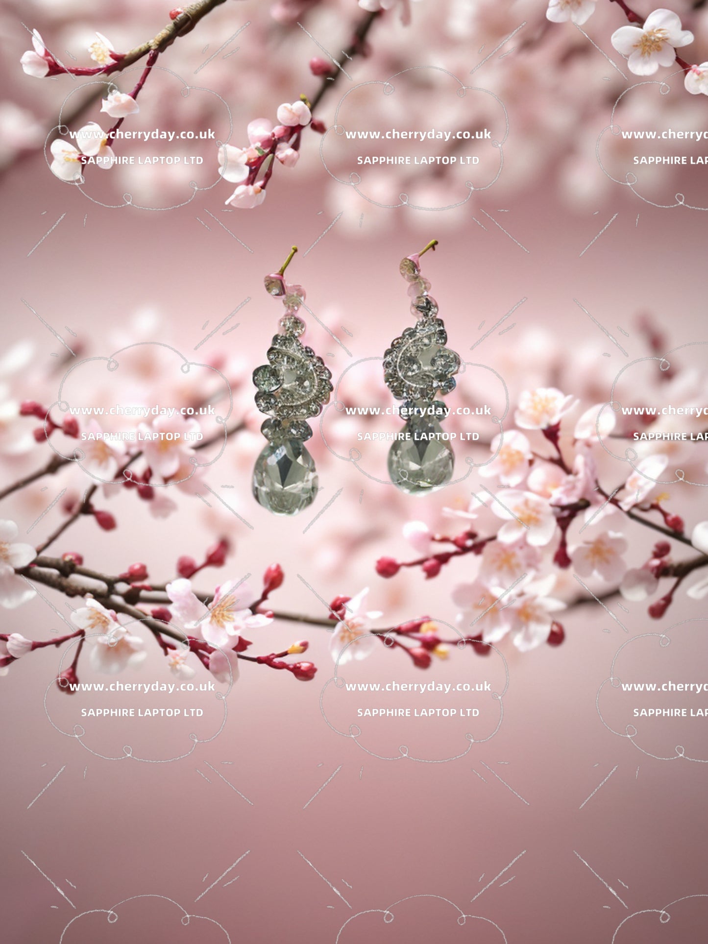Ribbon rhinestone necklace&earrings set