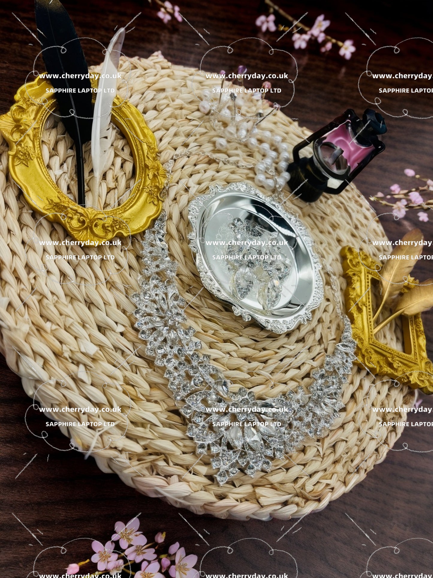 Daisy rhinestone necklace&earrings set