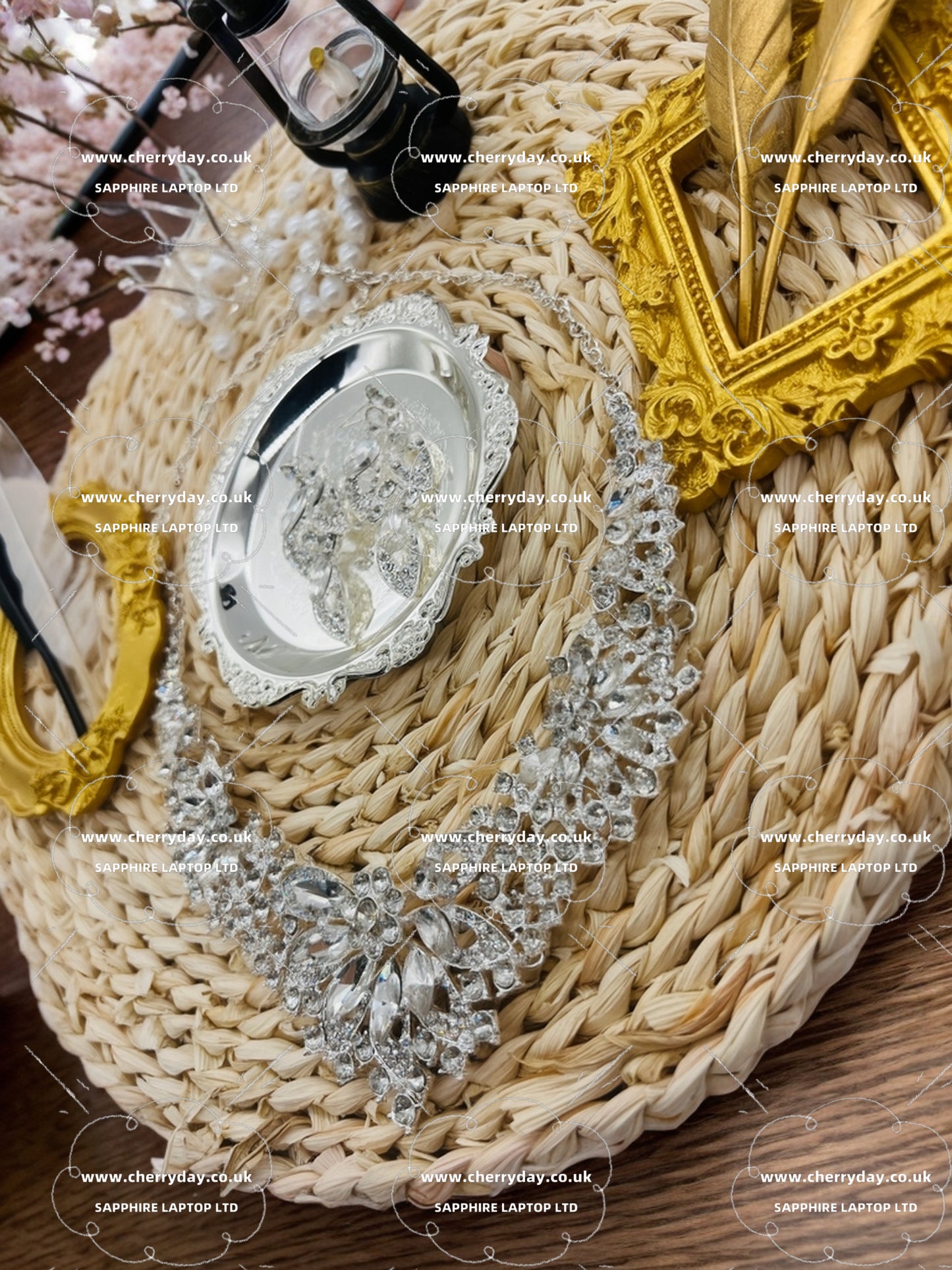 Daisy rhinestone necklace&earrings set