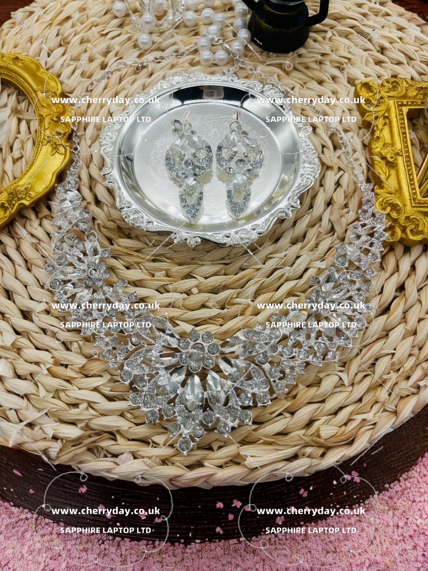 Daisy rhinestone necklace&earrings set