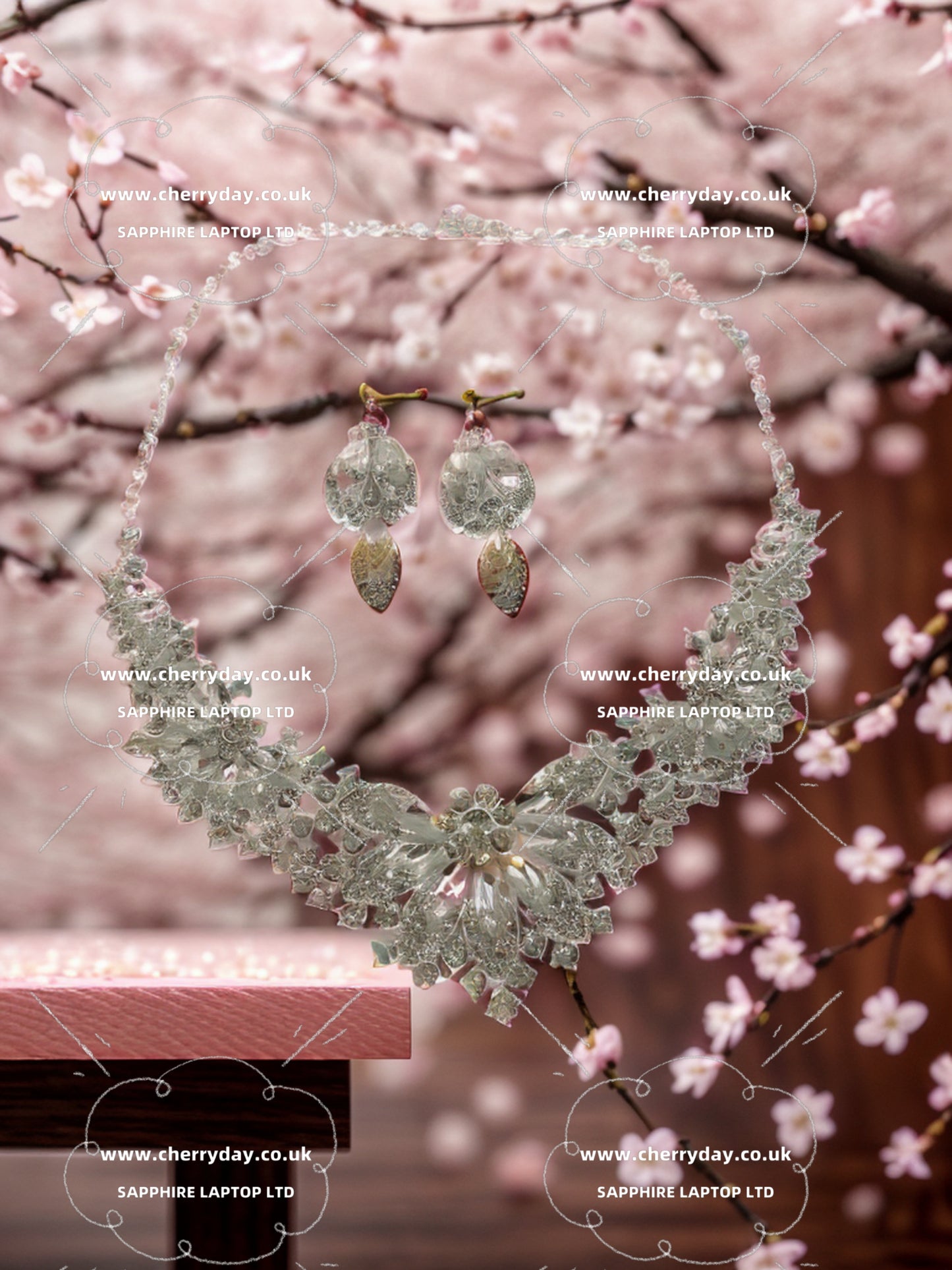 Daisy rhinestone necklace&earrings set