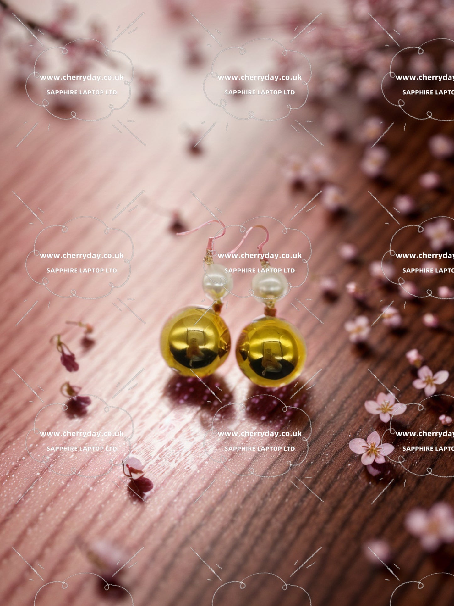 Large gold-pearl beads necklace&earrings set