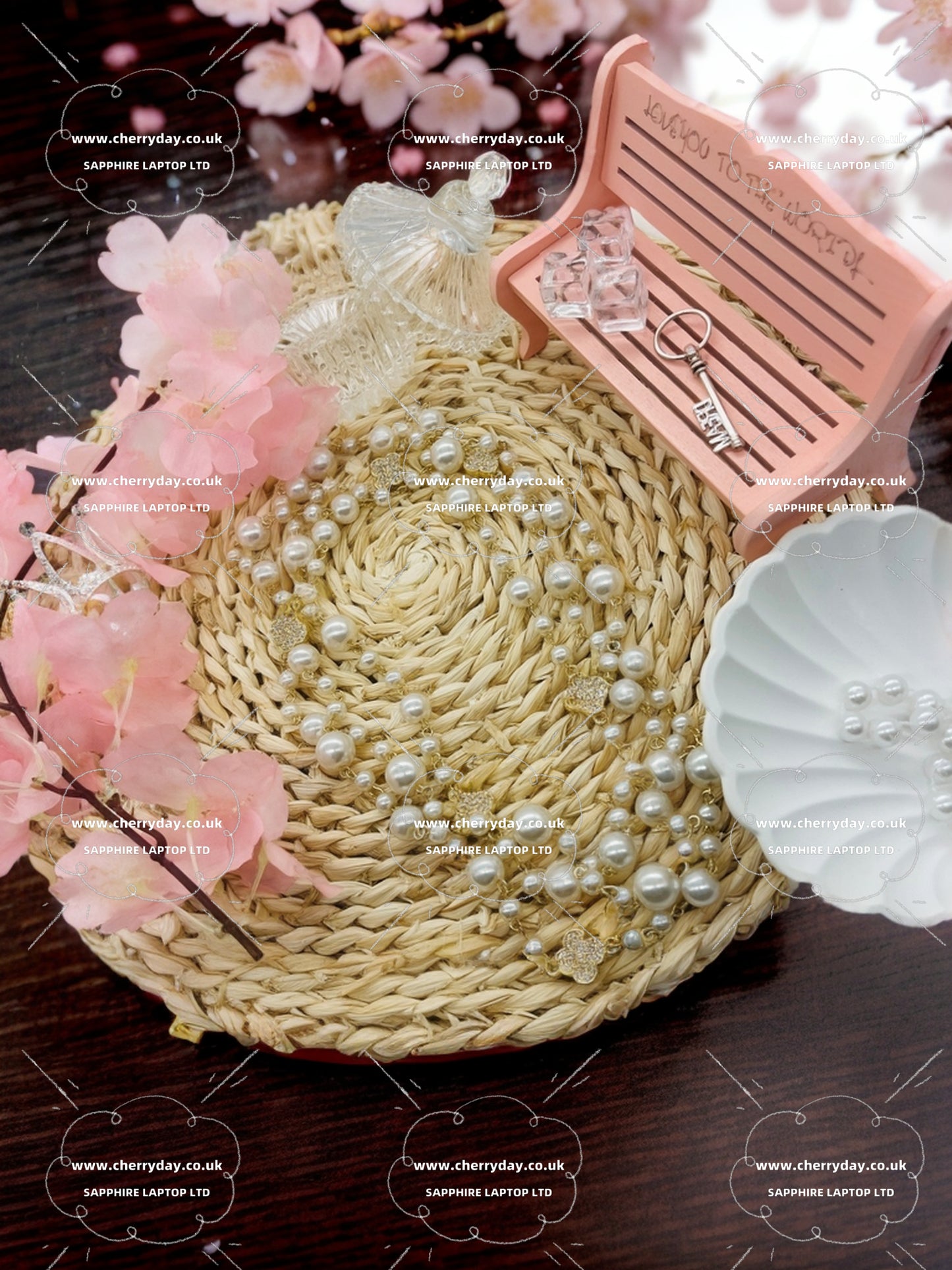 White clover flowers sweater pearl necklace