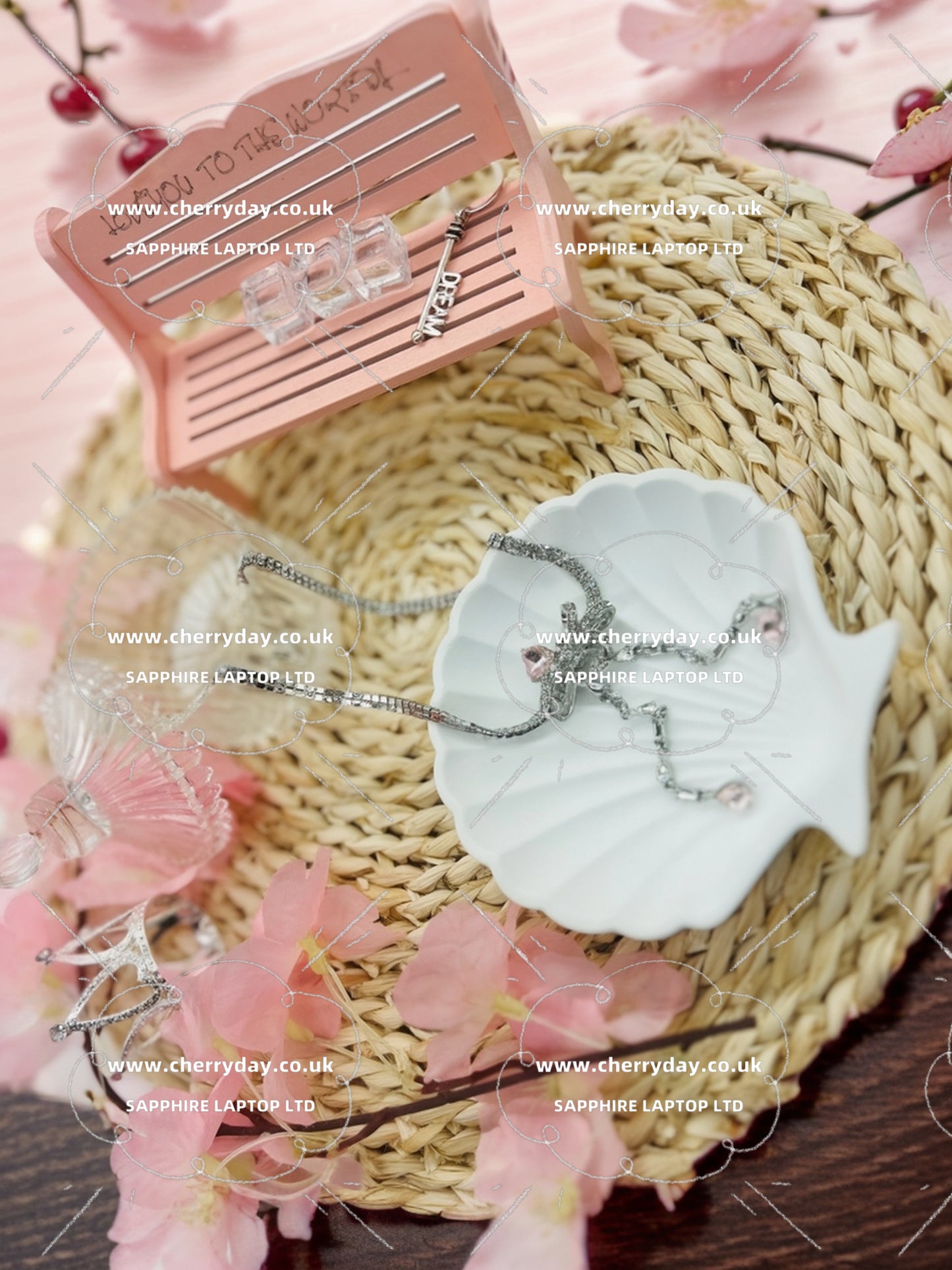 Pink diamond ribbon necklace