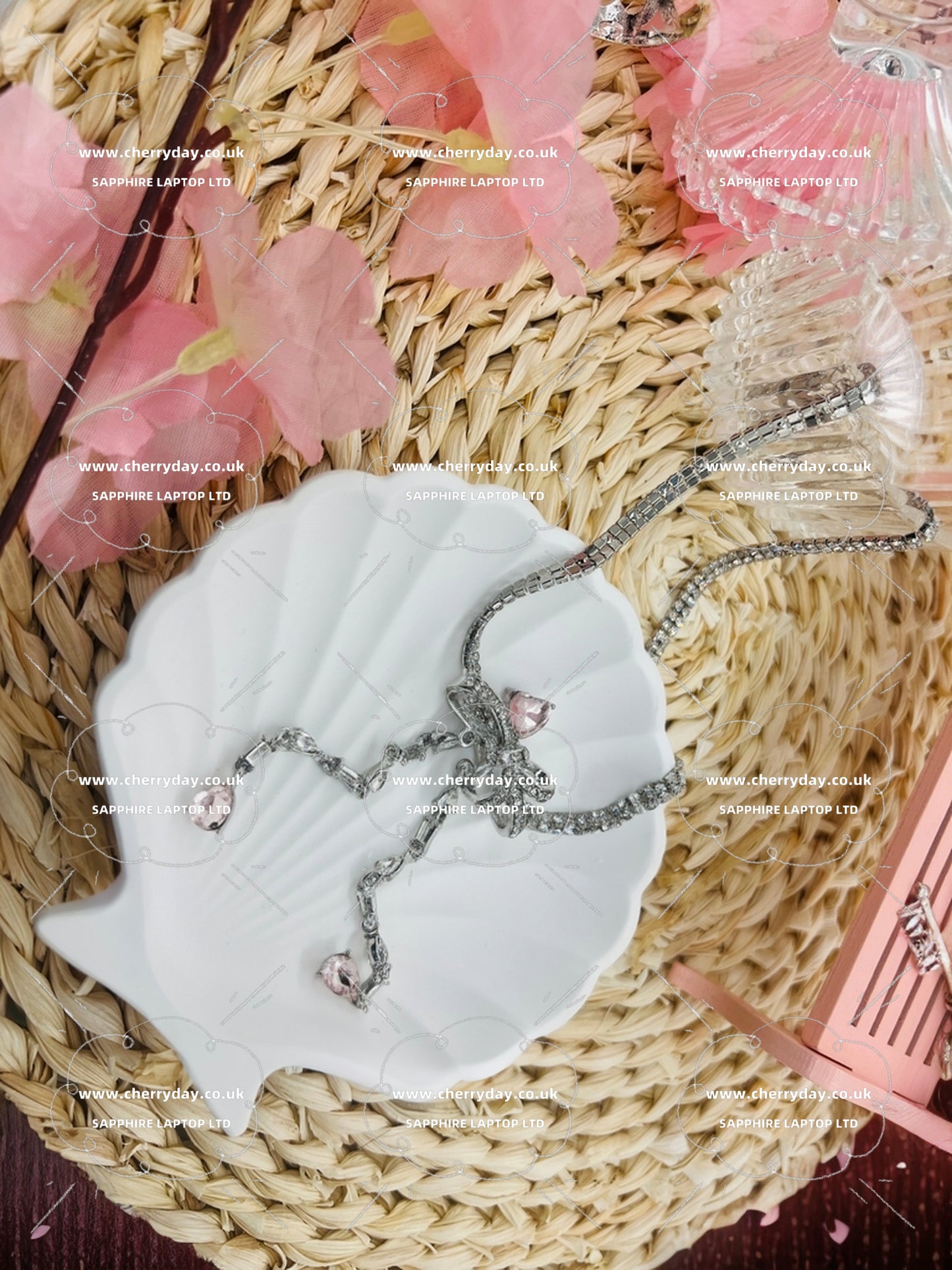 Pink diamond ribbon necklace
