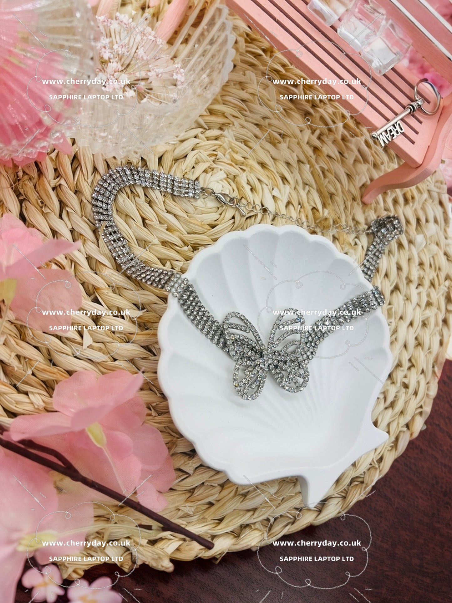 Silver diamonds butterfly necklace