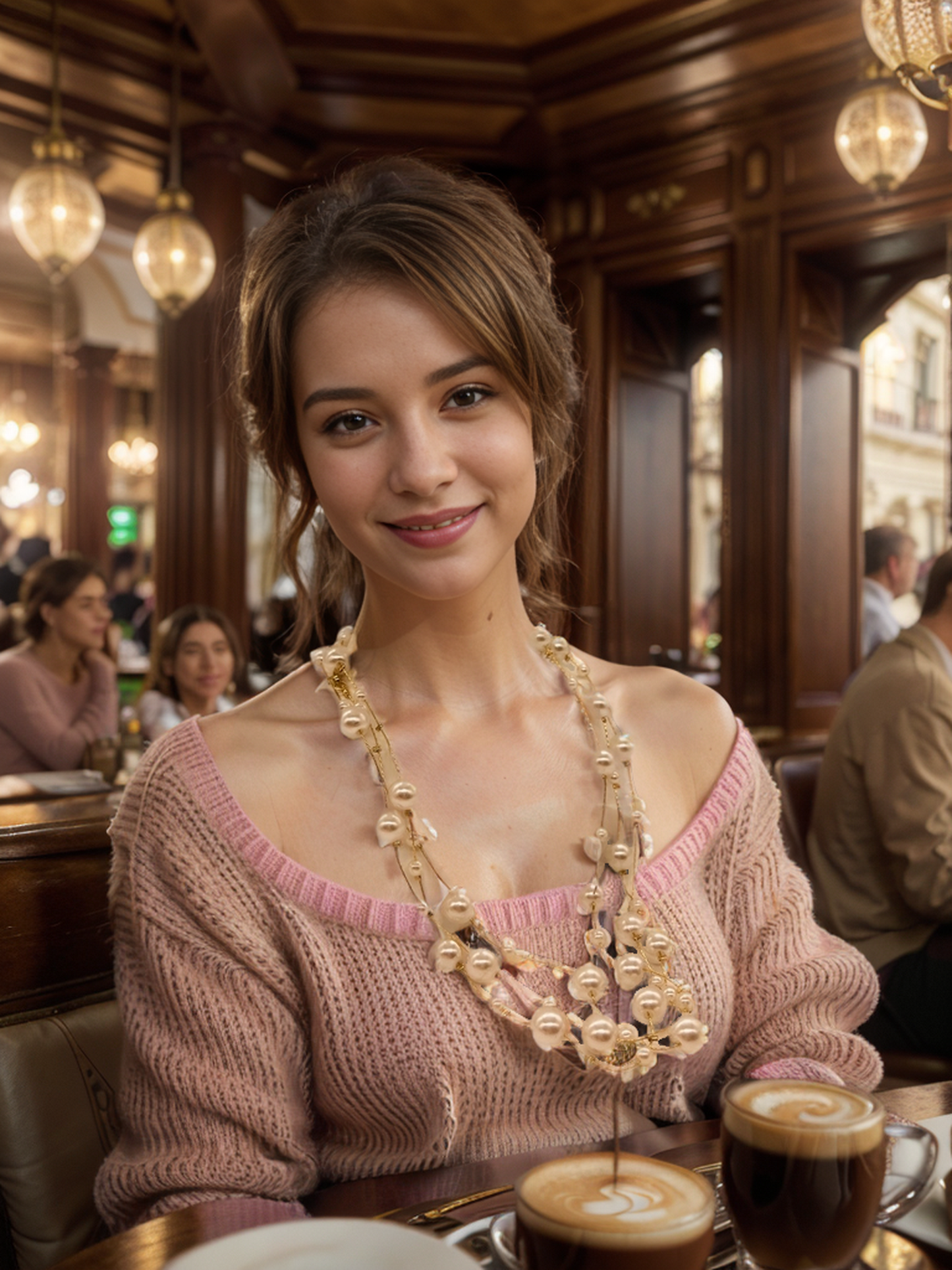Layered necklace with white pearls