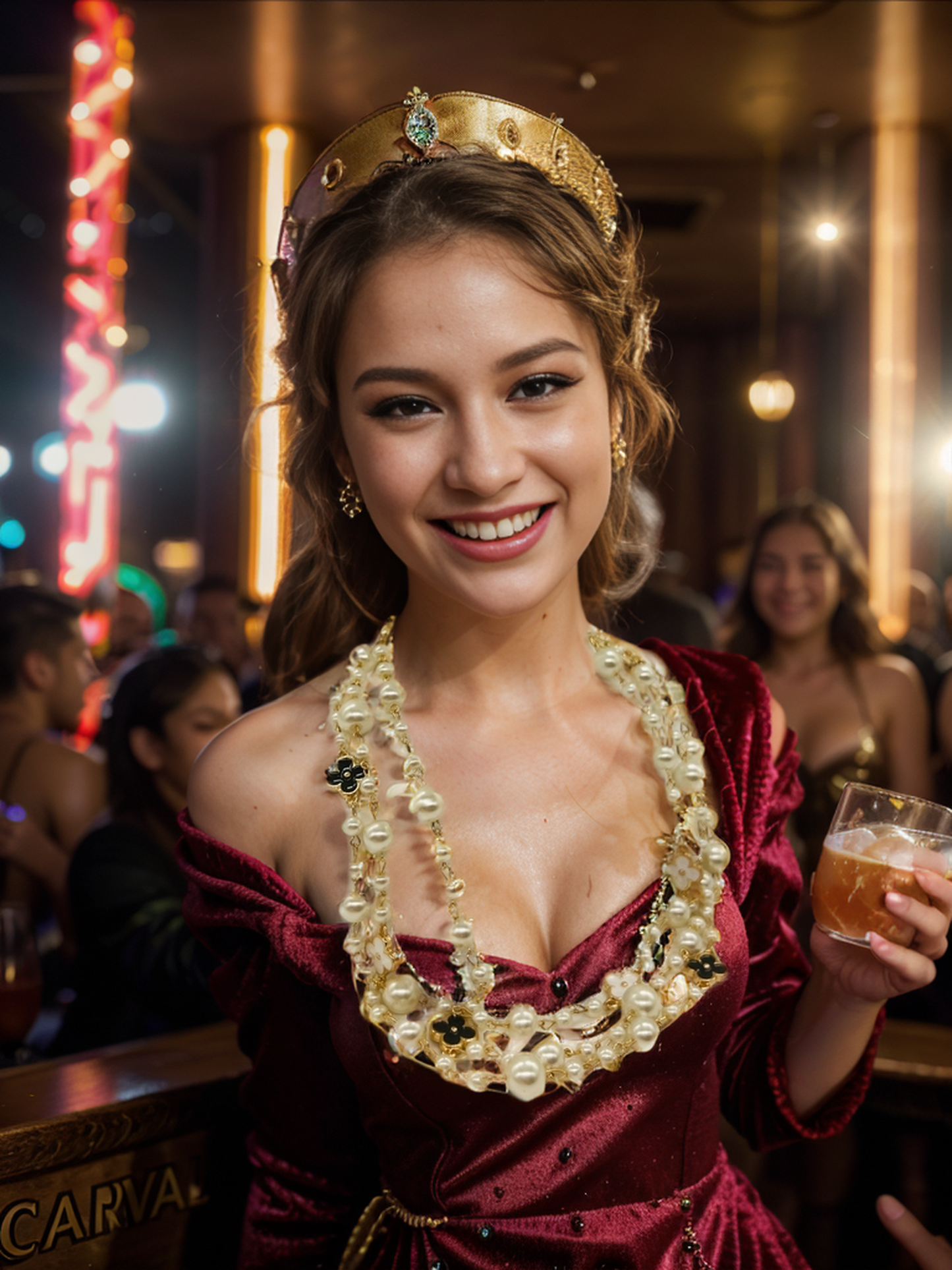 Layered necklace with white pearls in black clover