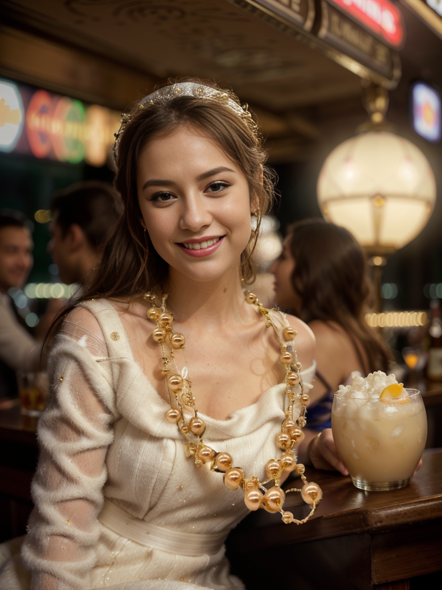 Layered necklace with orange pearls