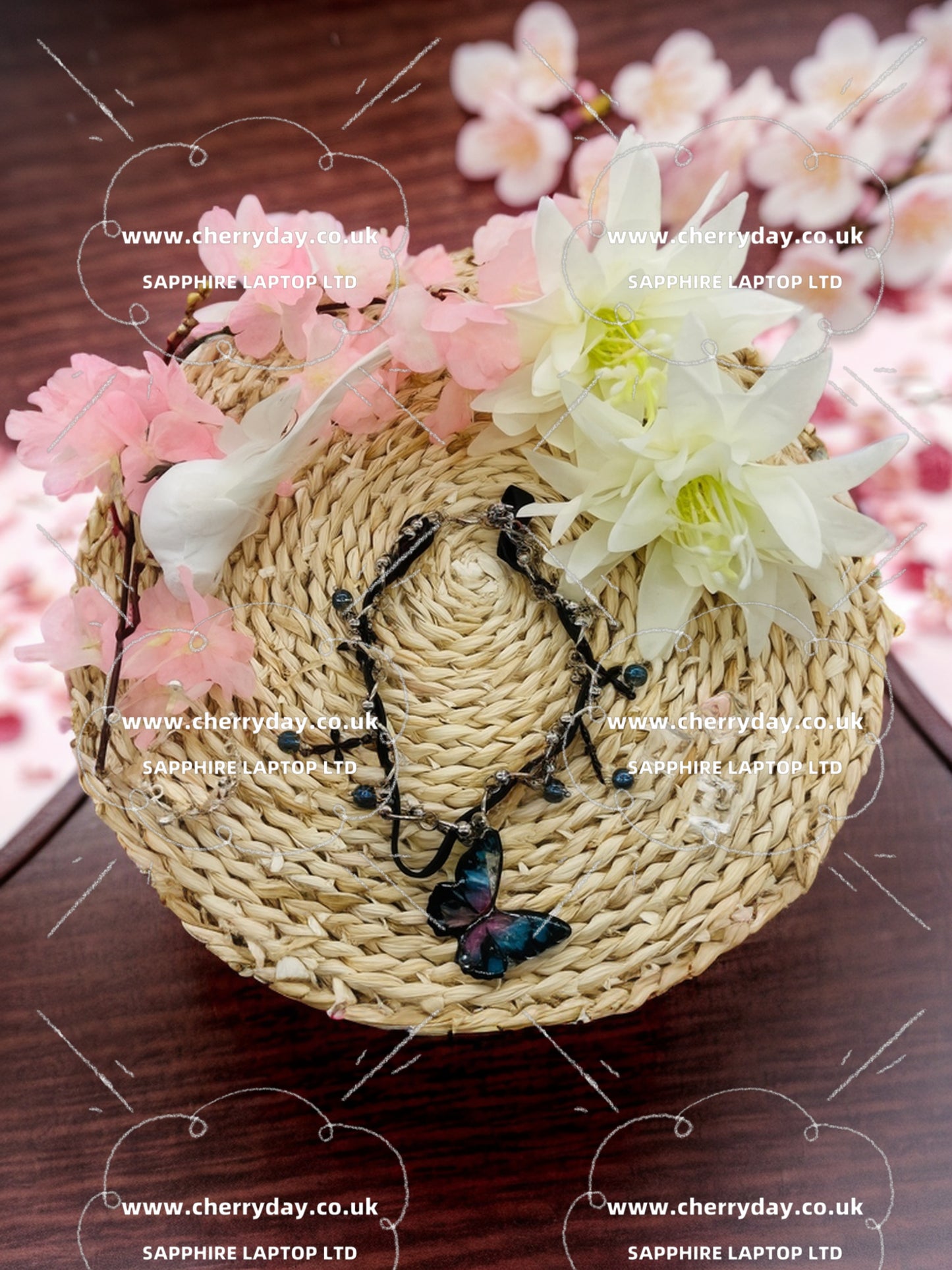 Blue butterfly fringe collar necklace