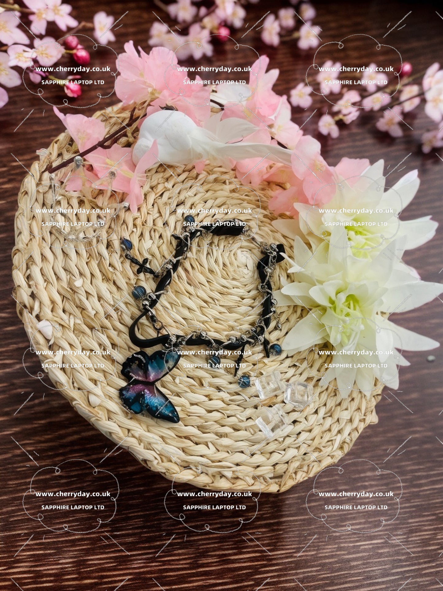 Blue butterfly fringe collar necklace