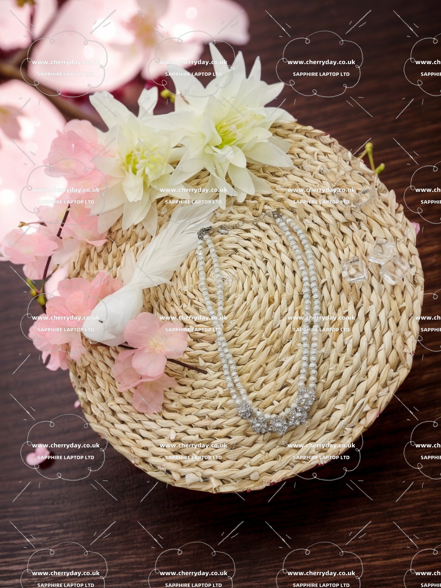 Silver plumerias double layered pearl necklace