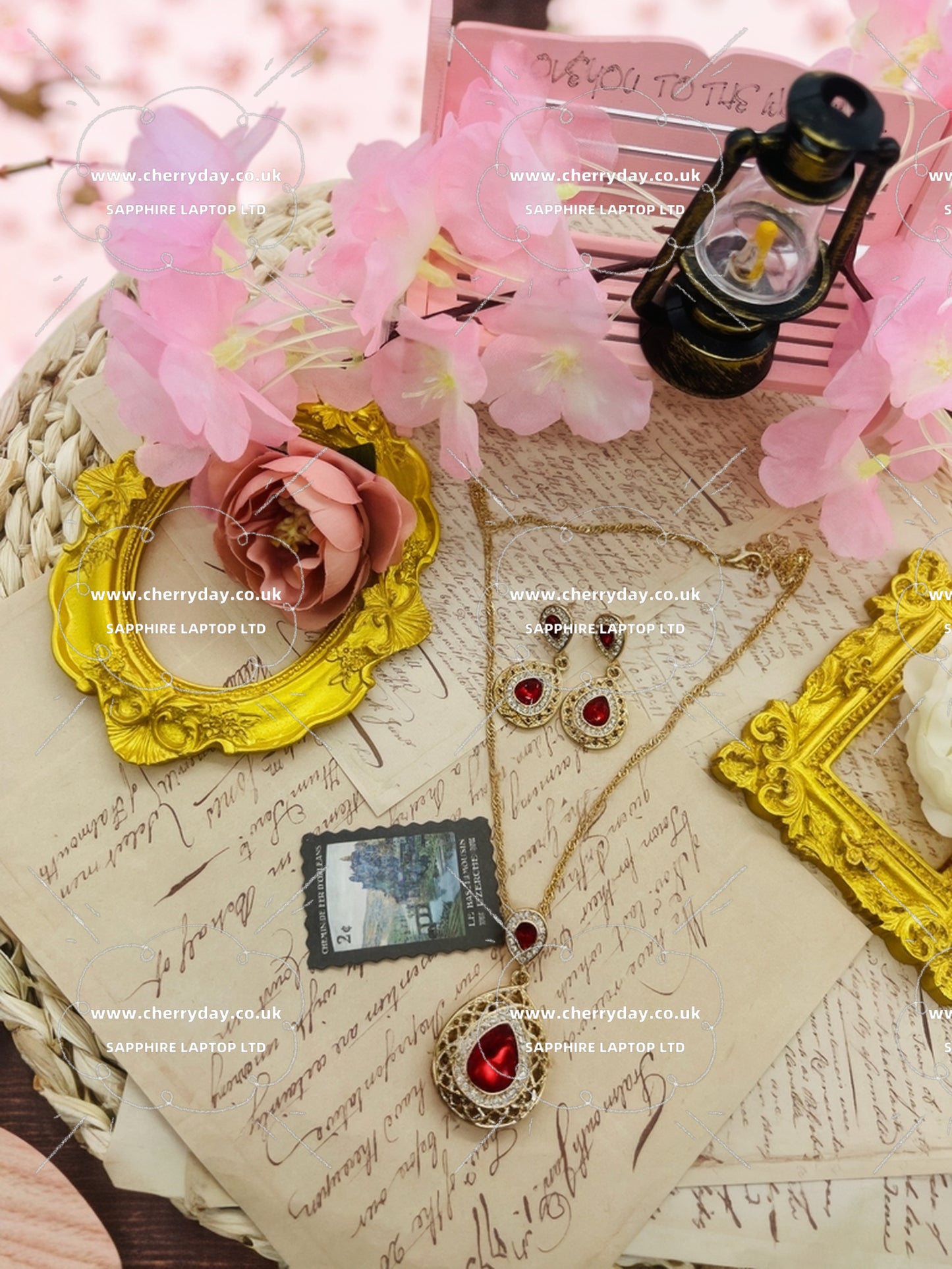 Dewdrop gem earrings&necklace