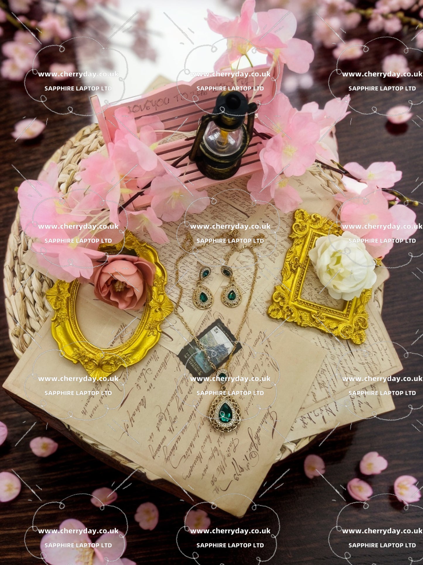 Dewdrop gem earrings&necklace