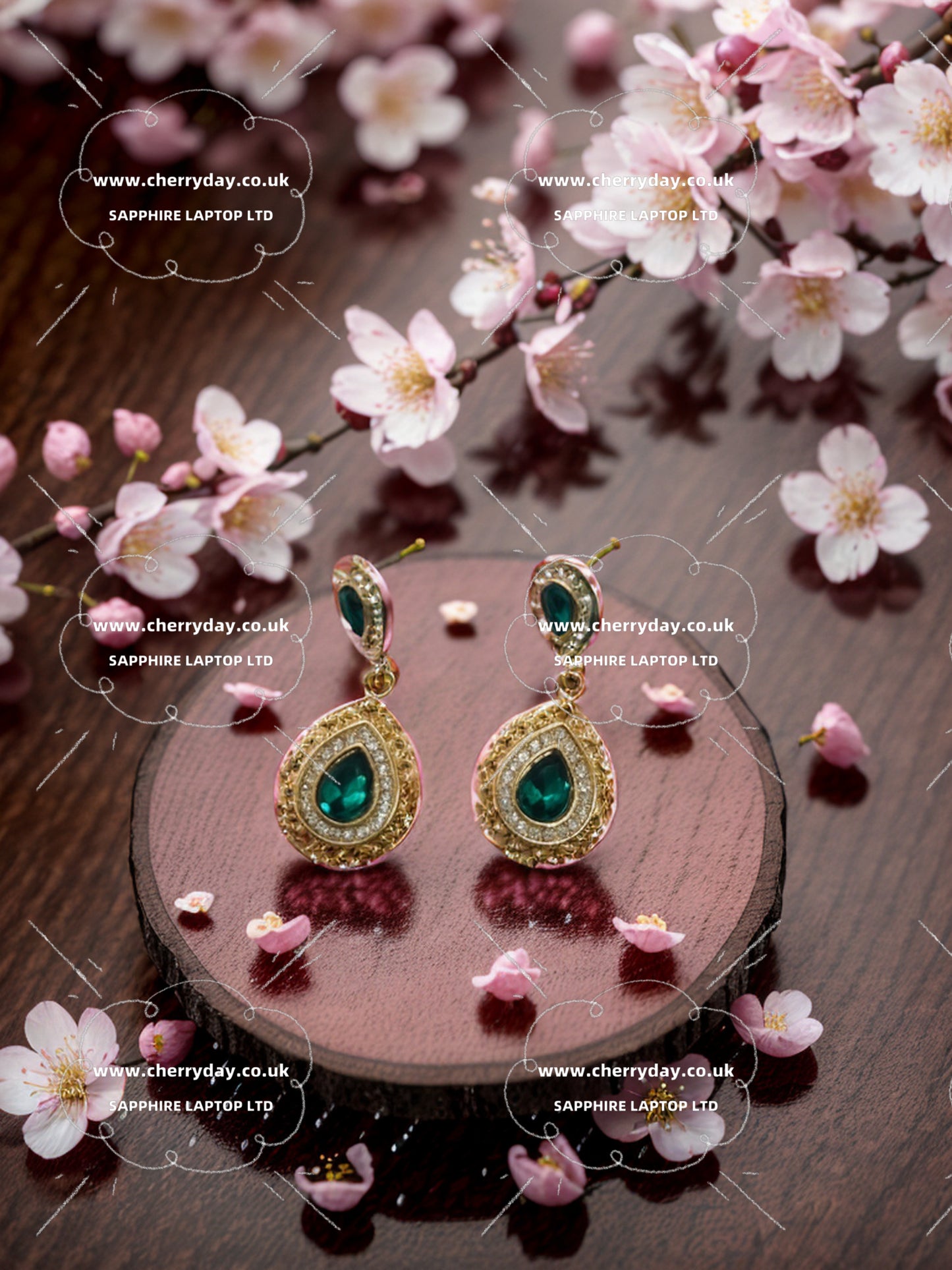 Dewdrop gem earrings&necklace