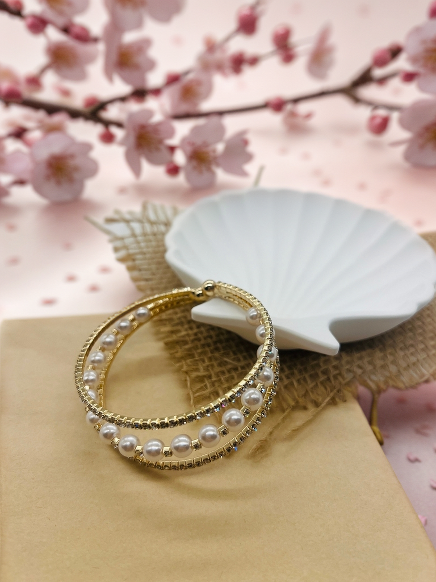 Pearl-rhinestone triple layer bracelet