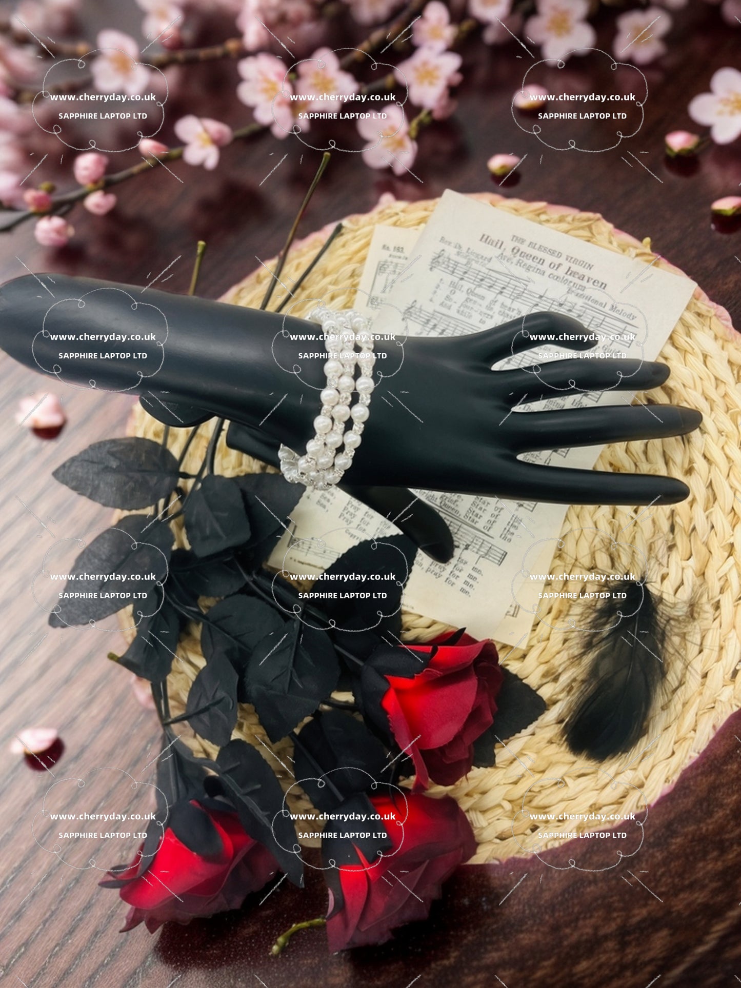 Triple-layered rhinestone and pearl interlocking bracelet