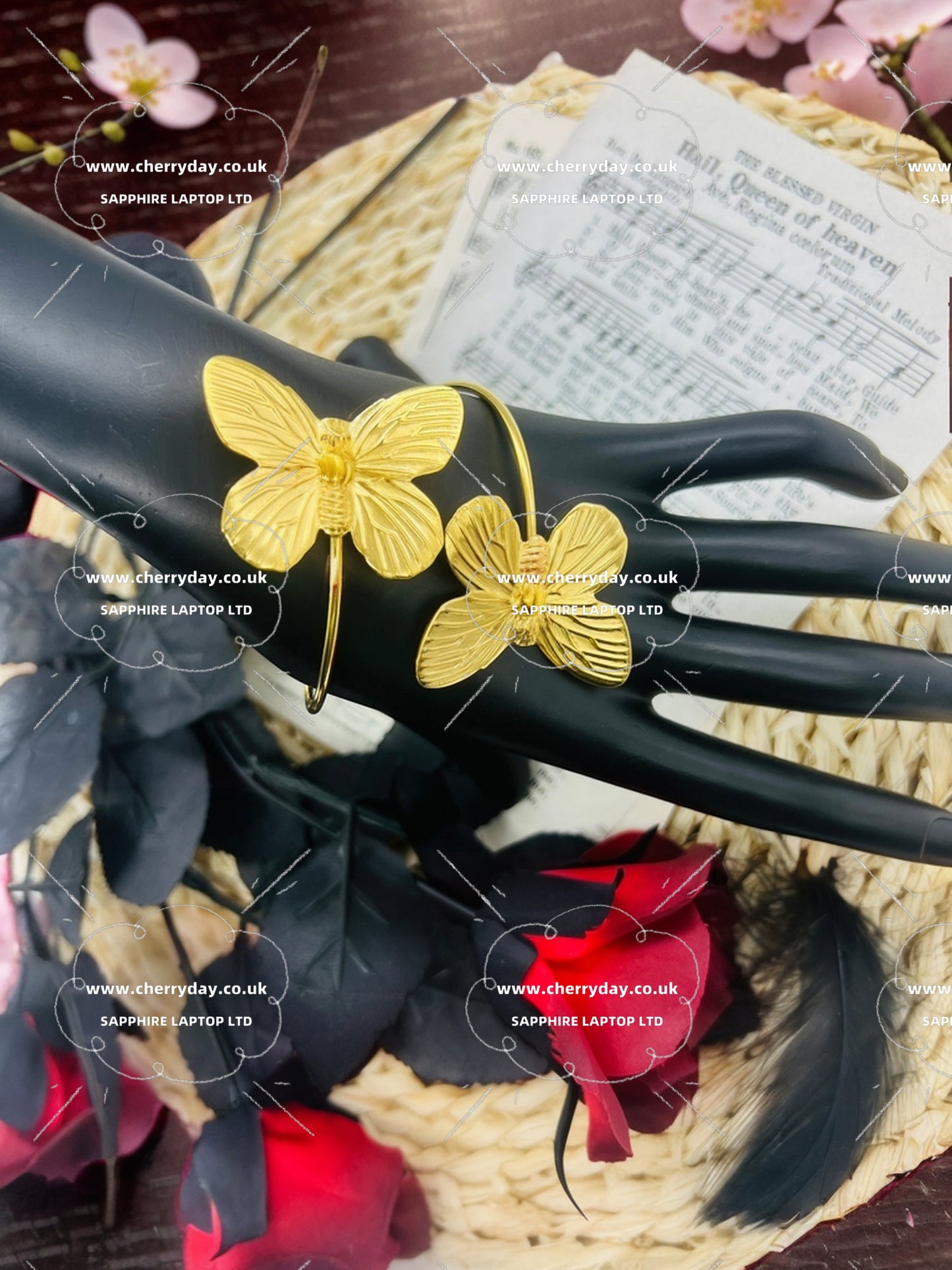 Gold butterfly metal bracelet