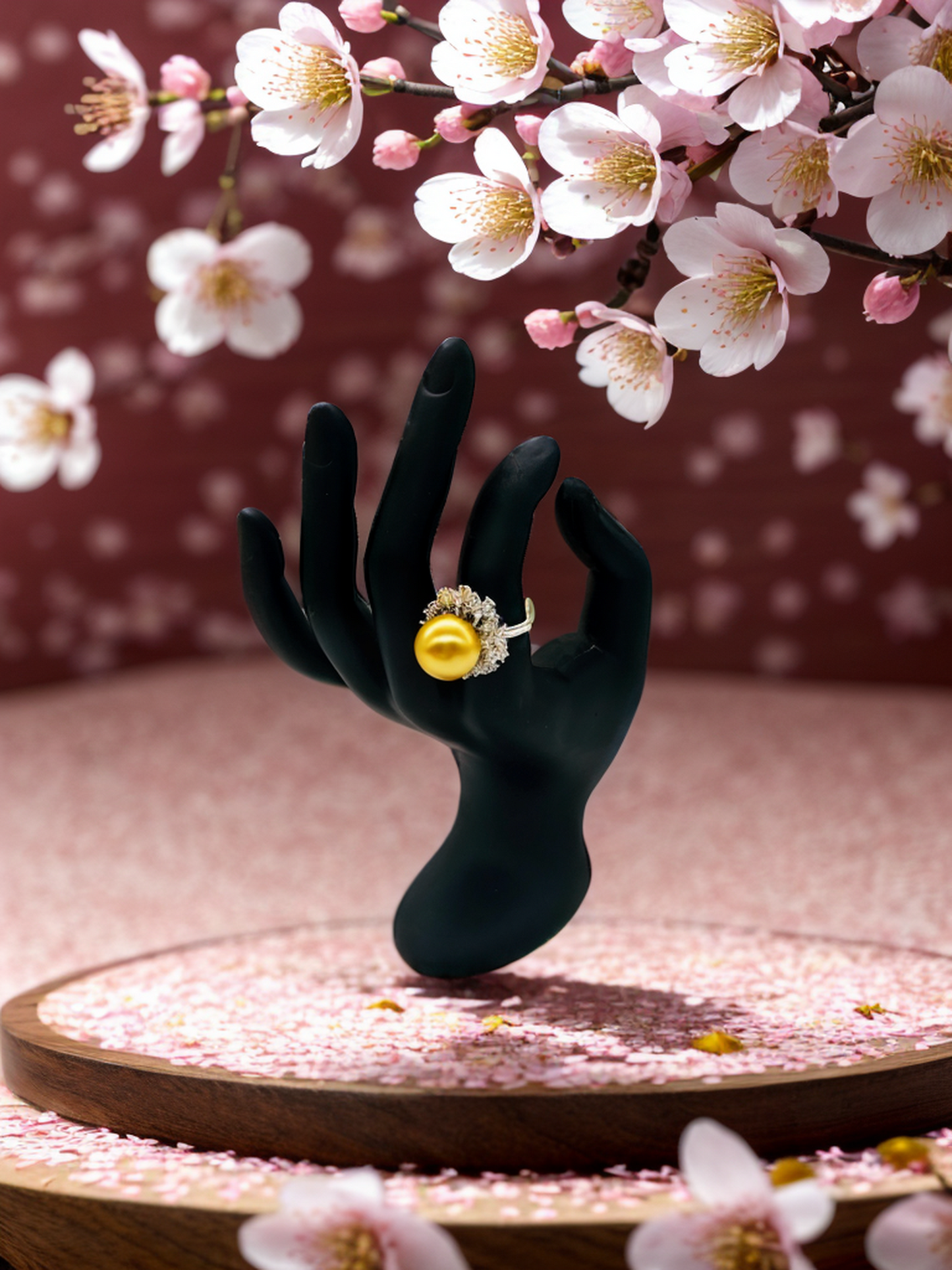 South Sea yellow pearl rhinestone ring