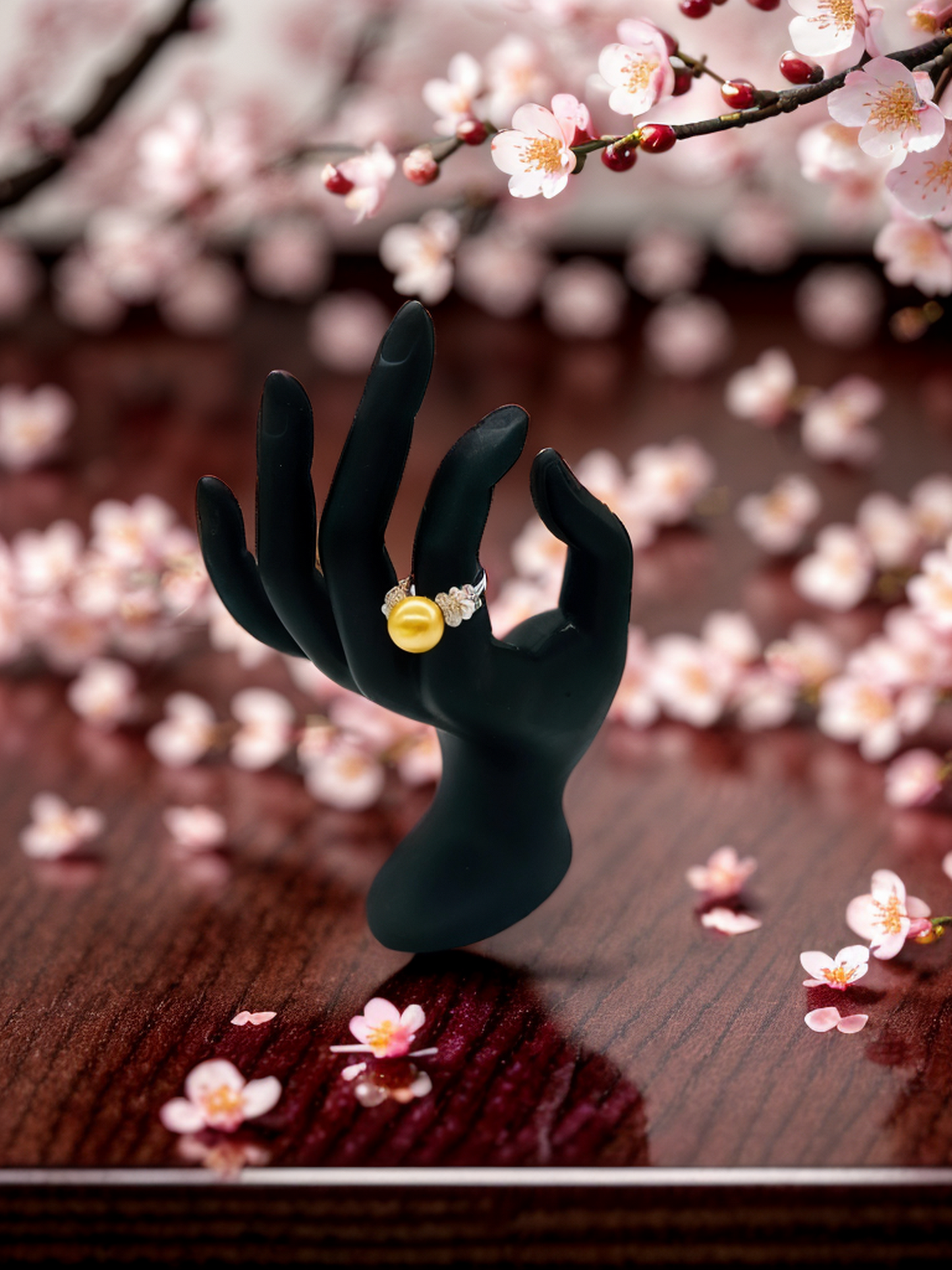 South Sea yellow pearl ribbon ring