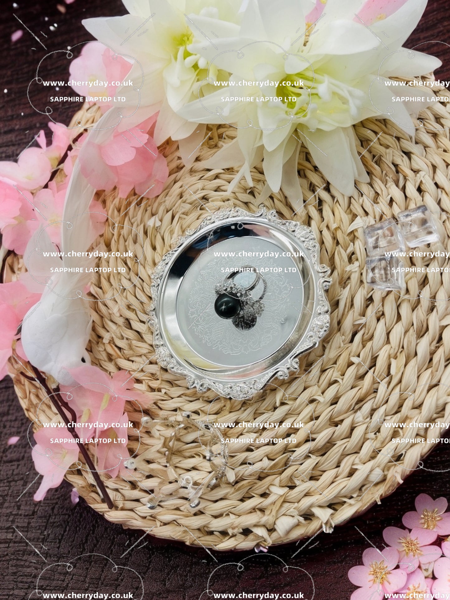 North Sea black pearl rhinestone ring