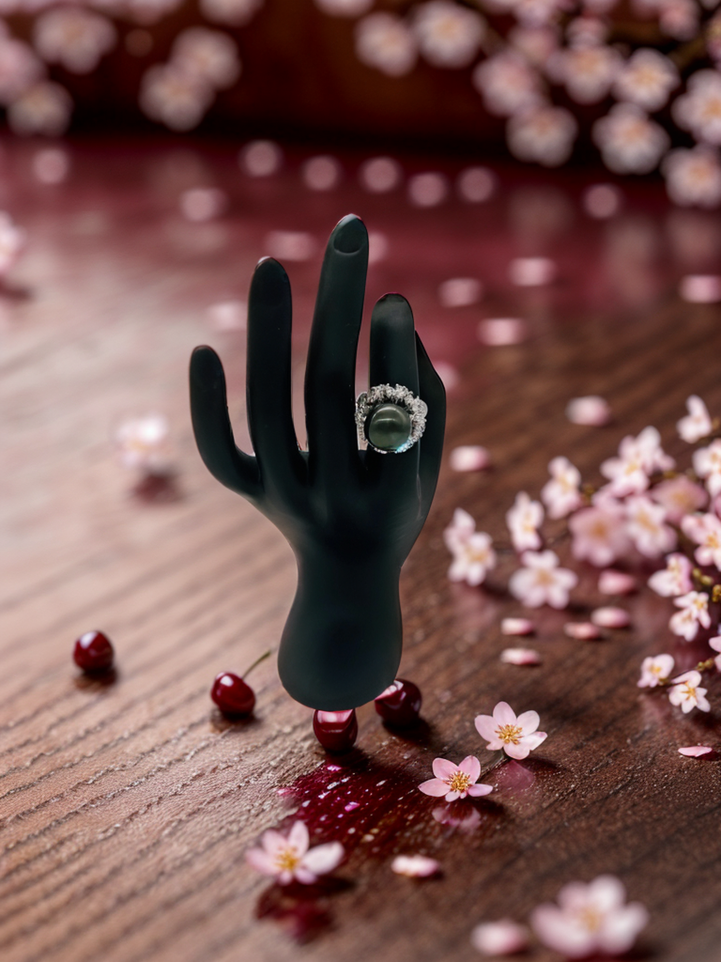 North Sea black pearl rhinestone ring