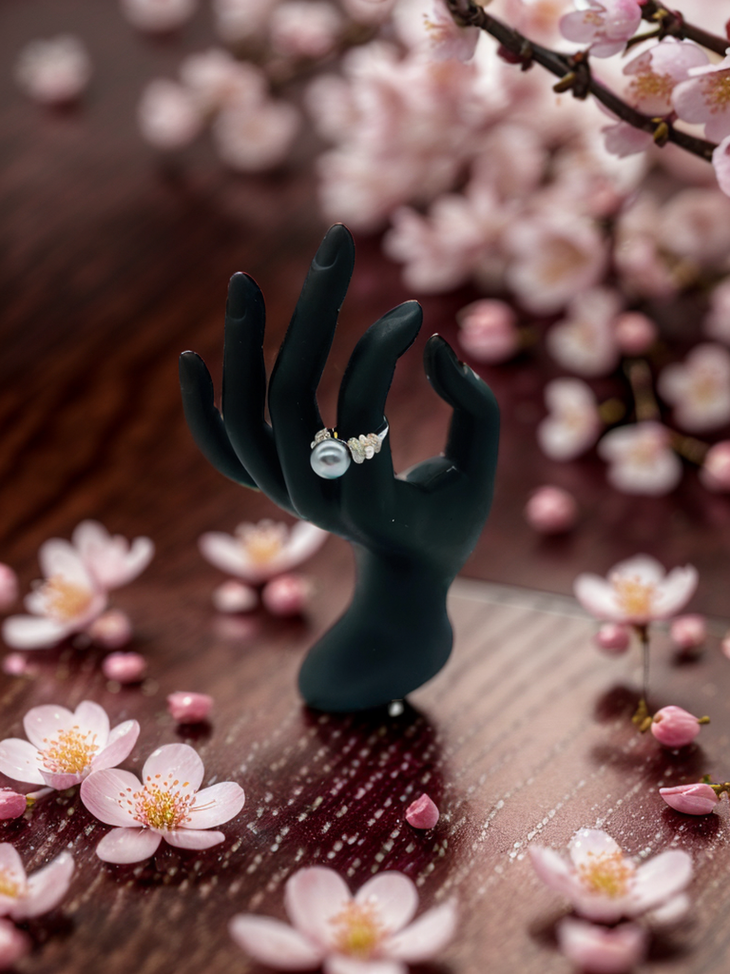 North Sea black pearl ribbon ring