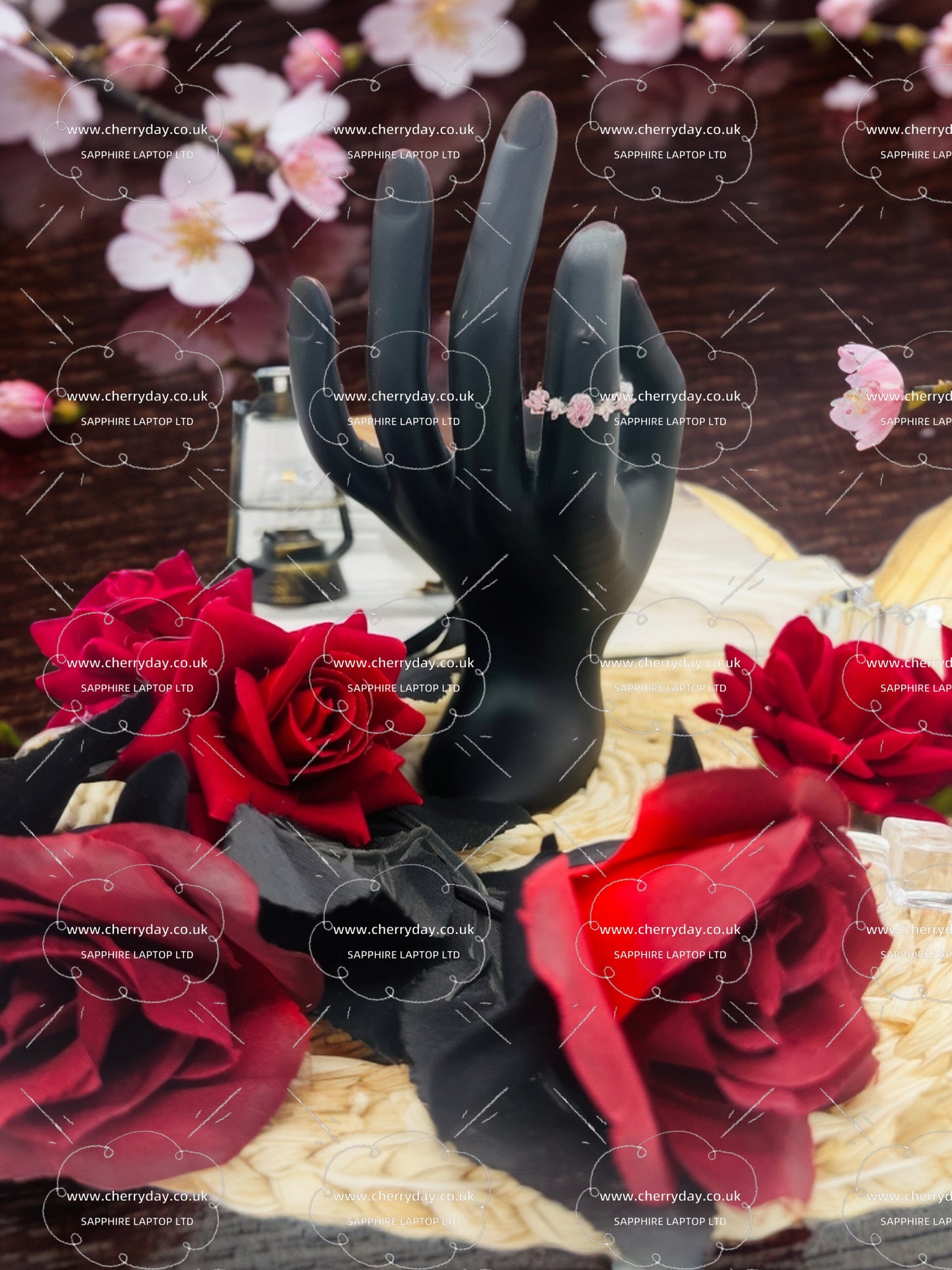 Pink diamond flower vine ring