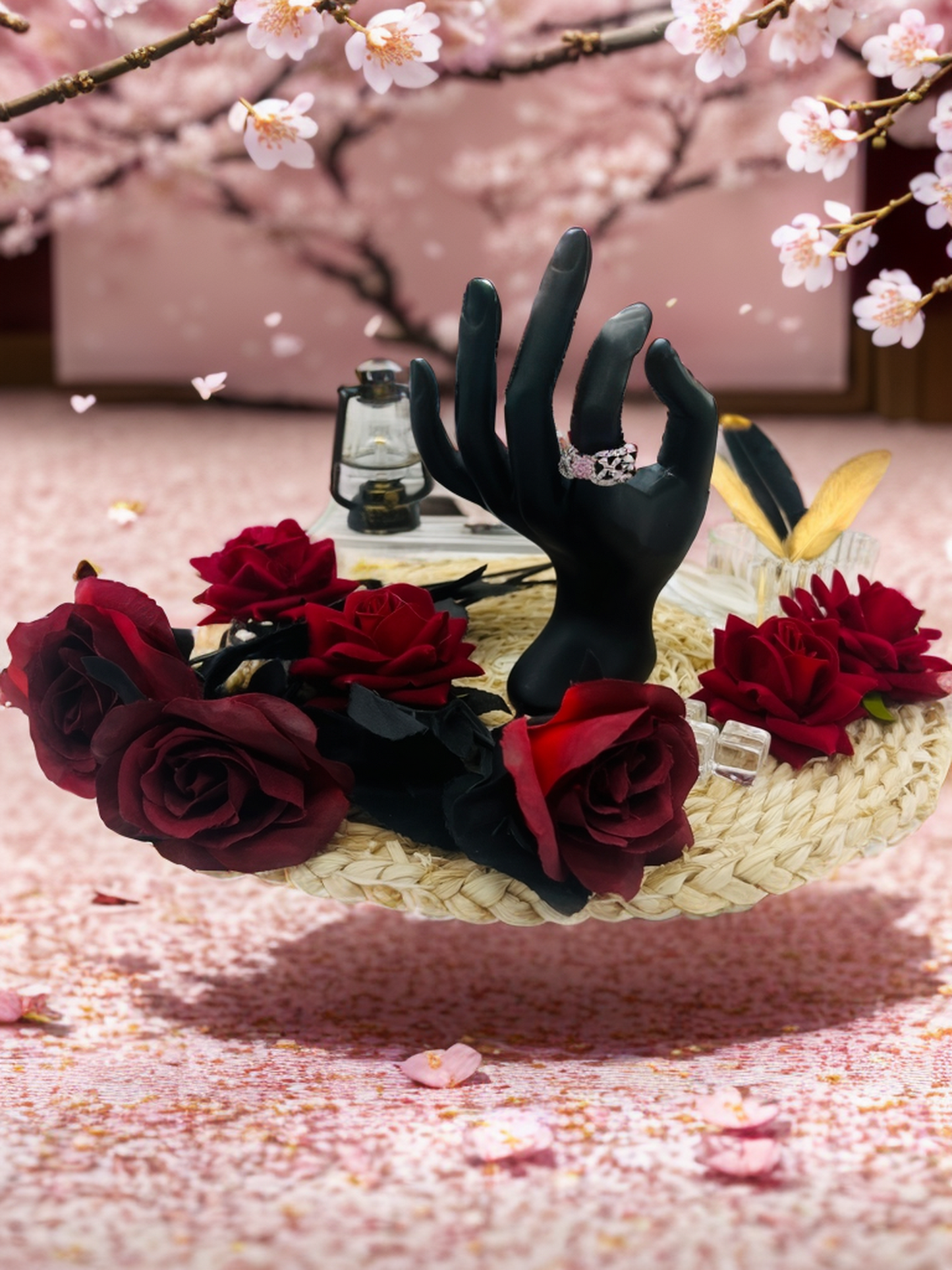 Pink diamond bow hollow ring