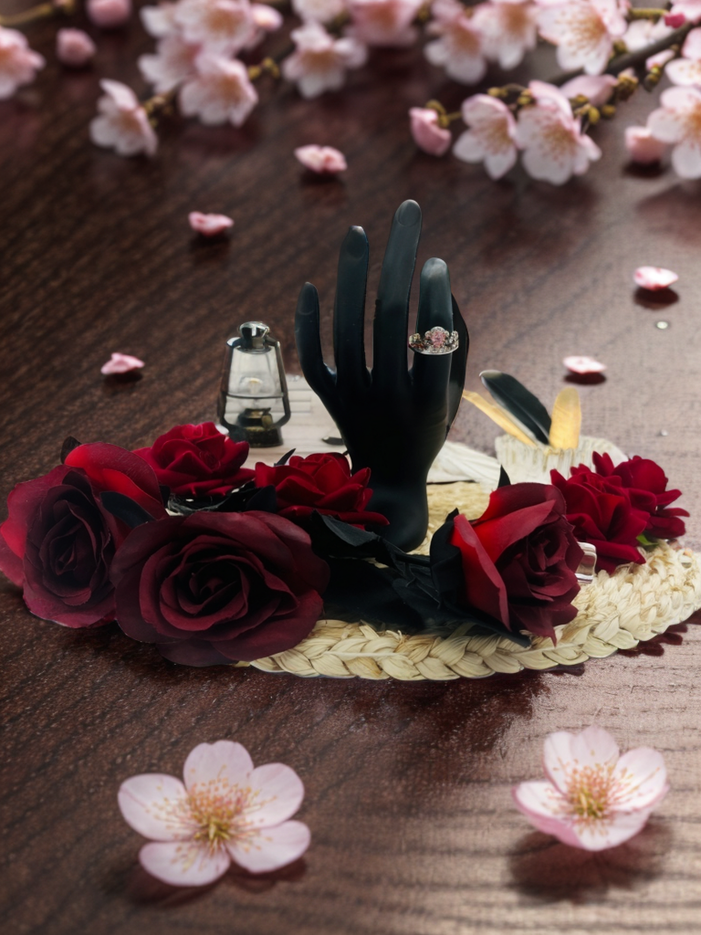 Pink diamond flower spike crown ring