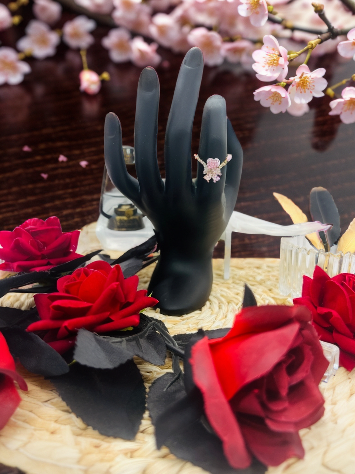 Pink diamond ribbon ring