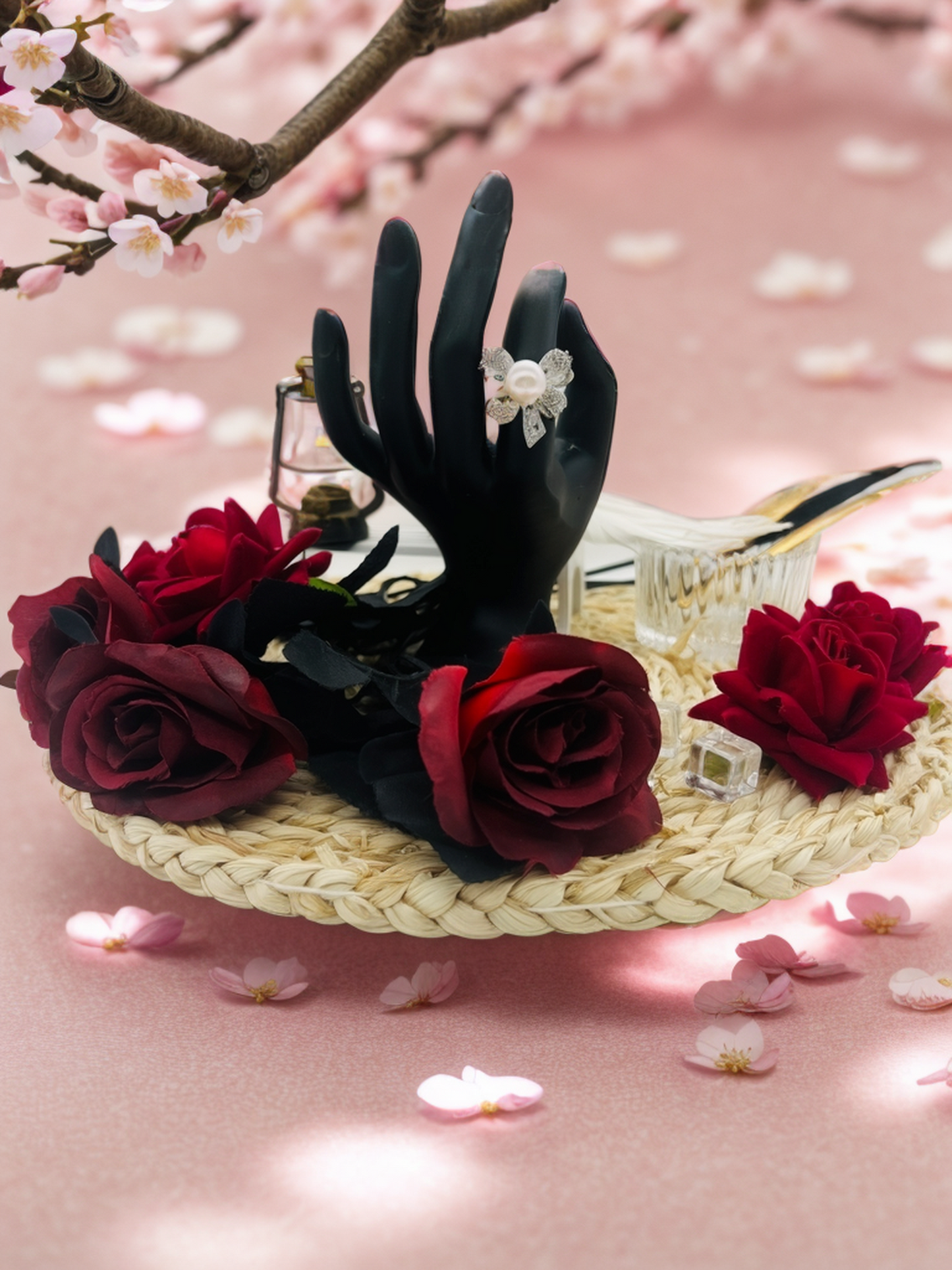 Big pearl ribbon ring