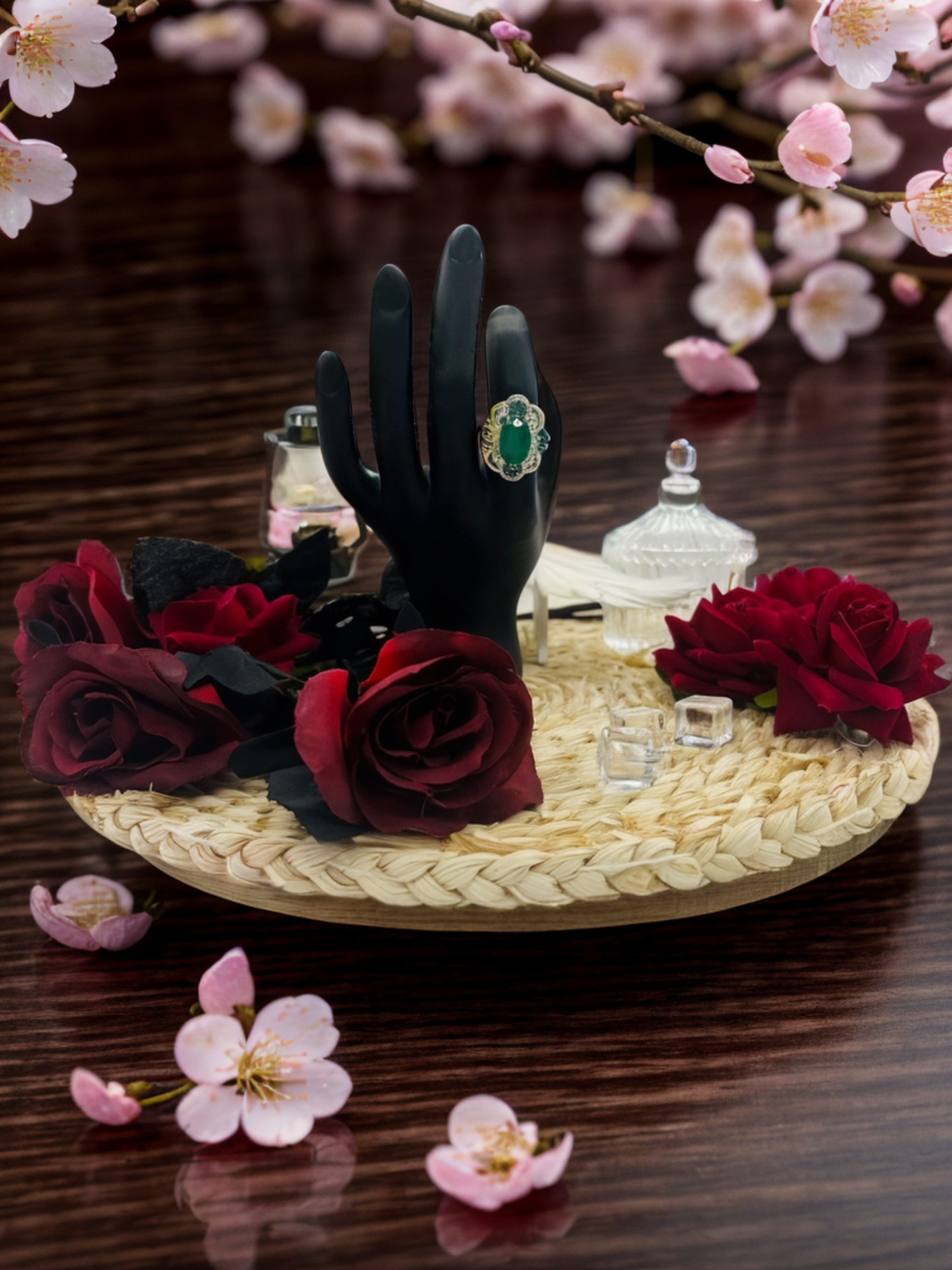 Emerald crown floral ring