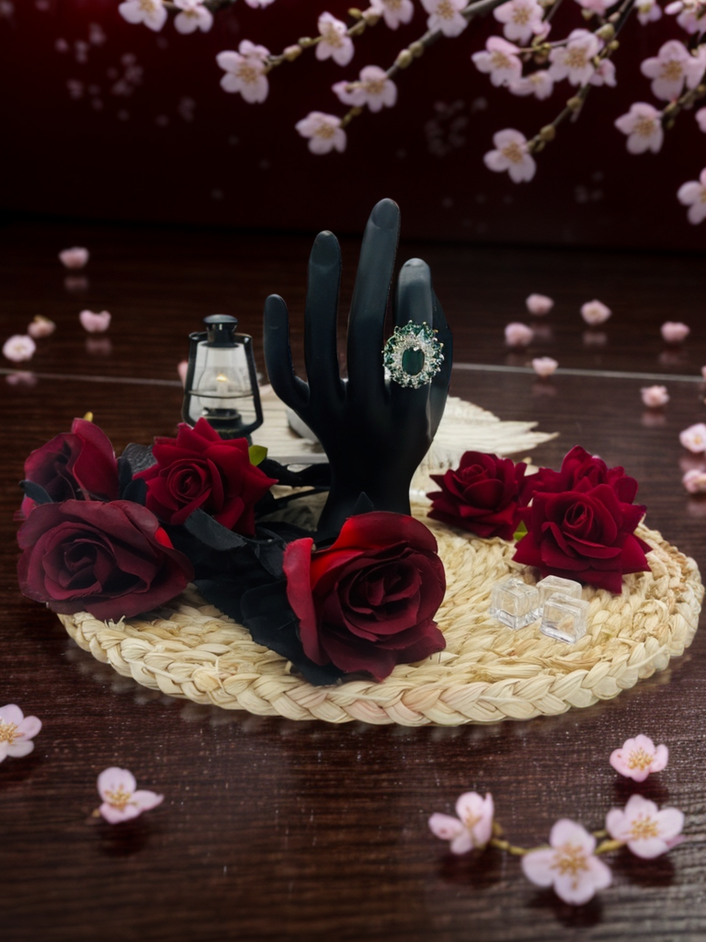 Emerald chrysanthemum ring