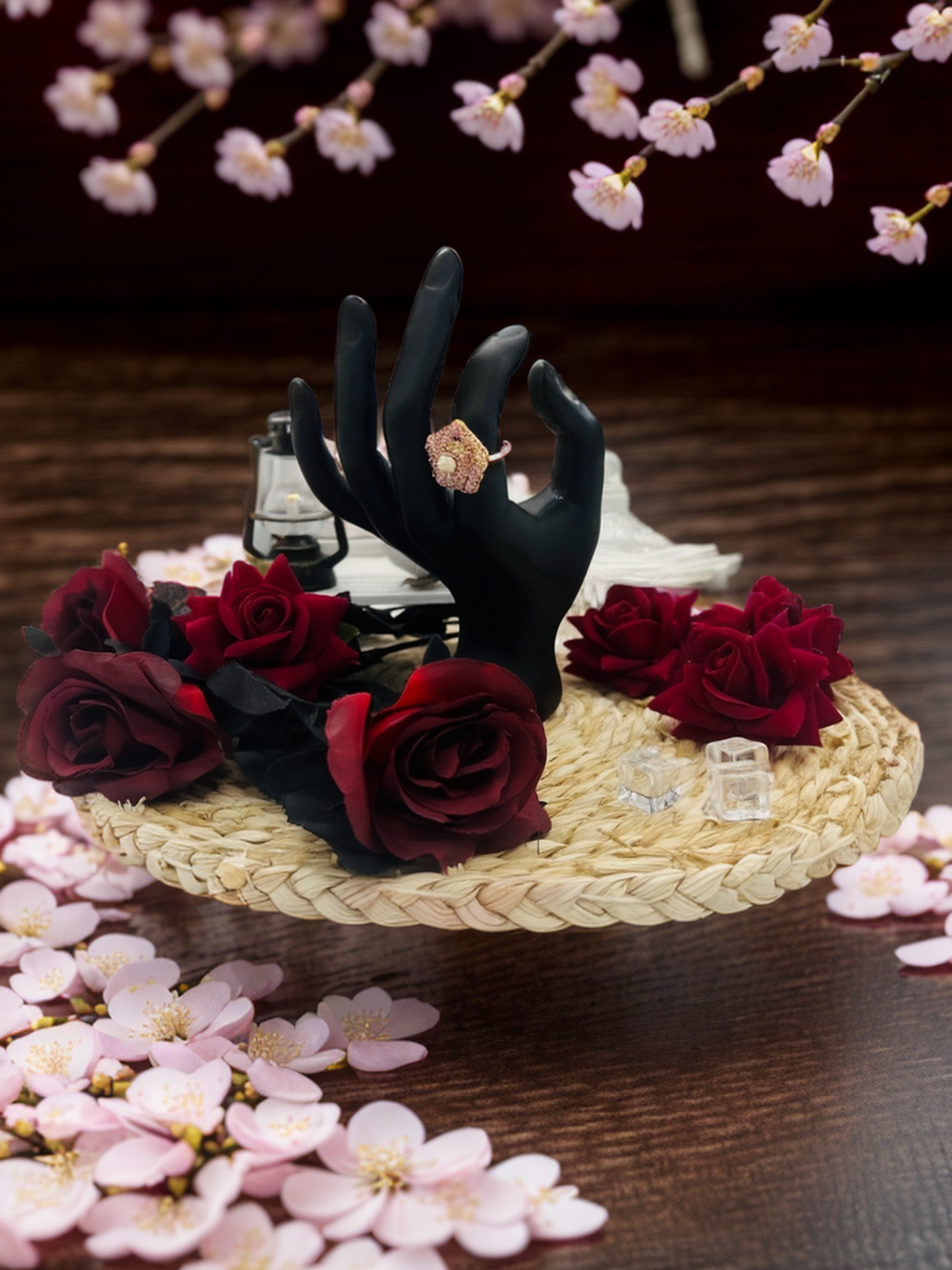 Pink diamond pentagram carousel gold ring