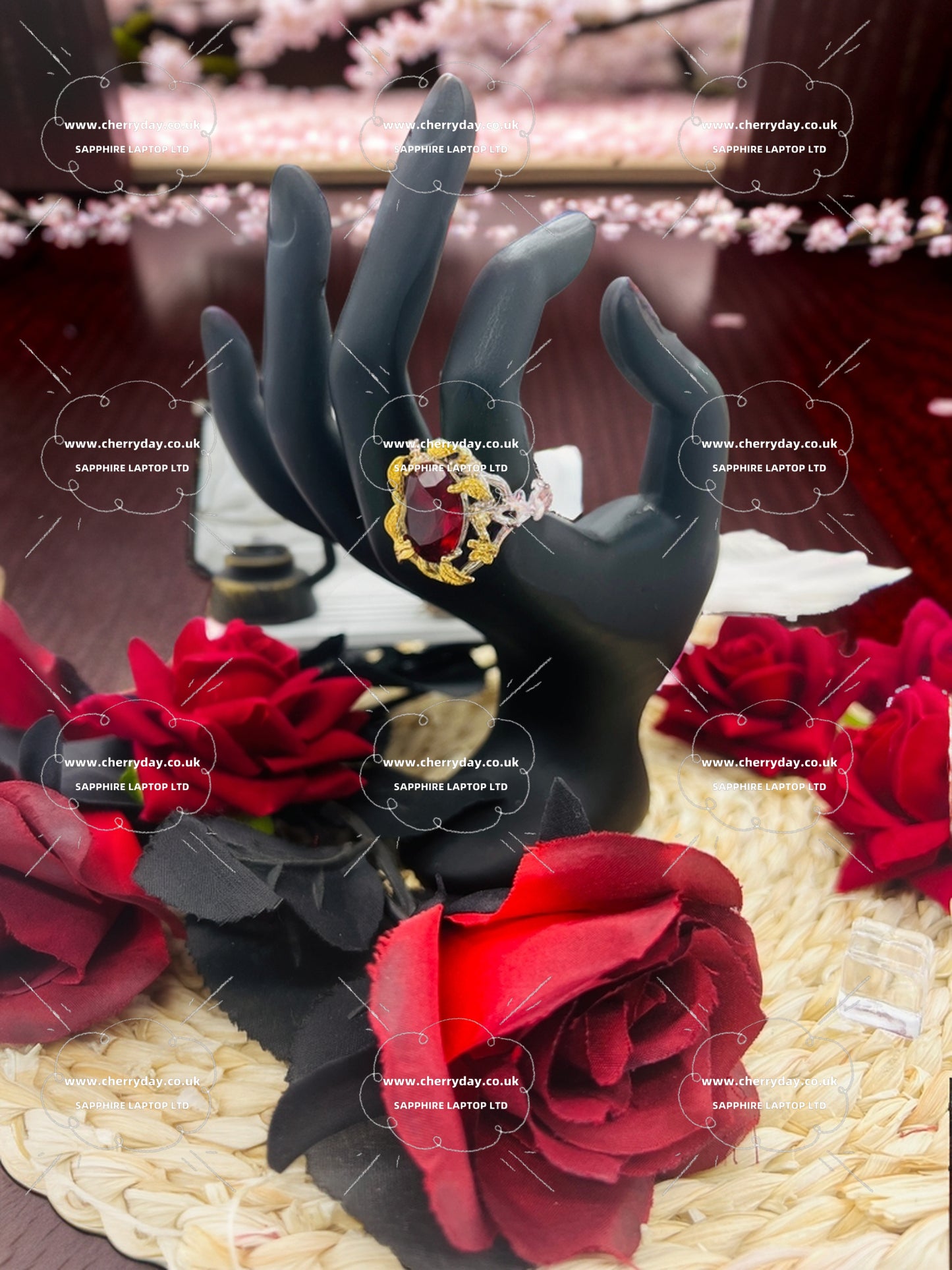 Ruby gold garland ring
