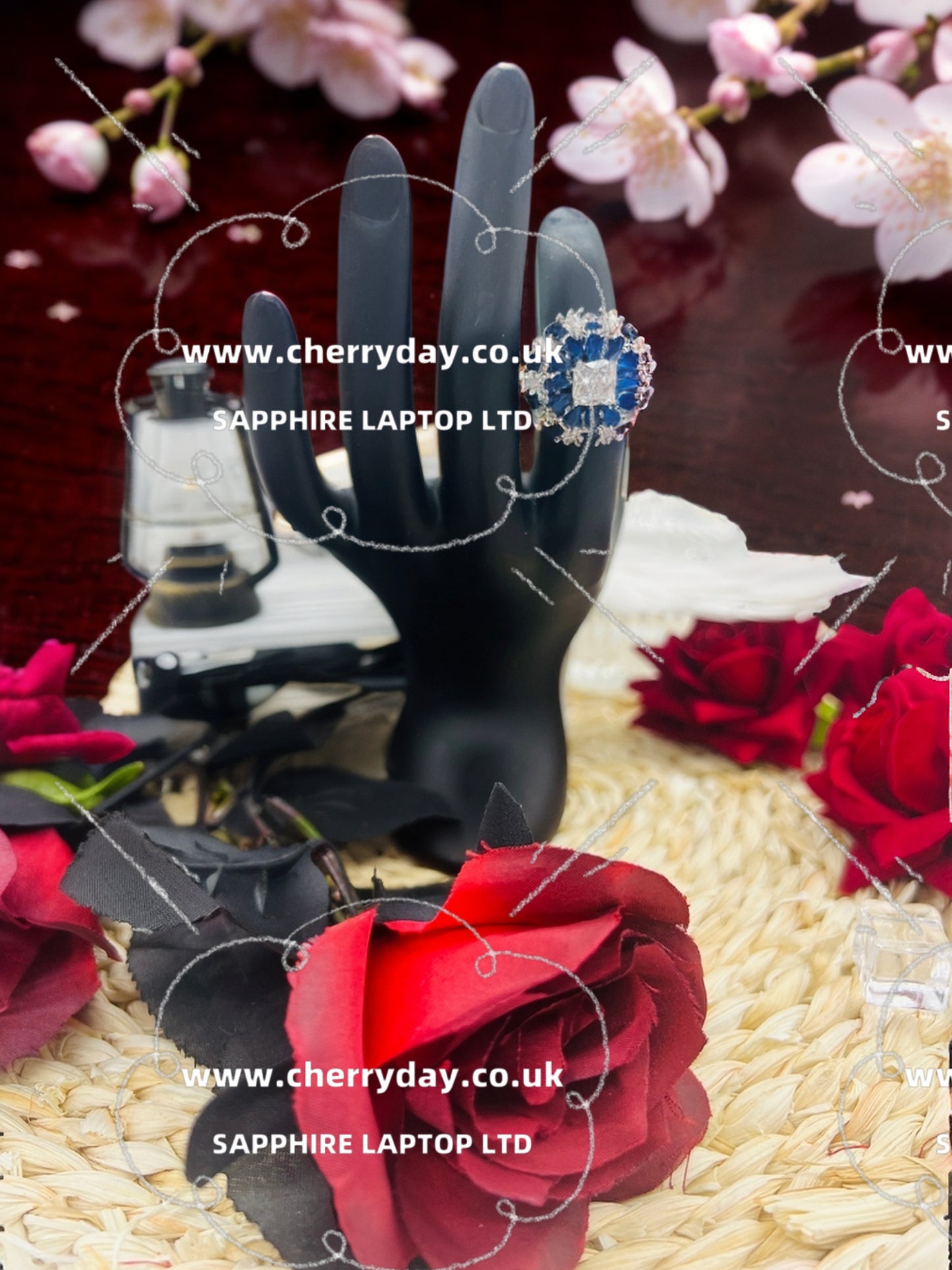 Royal sapphire carved silver ring