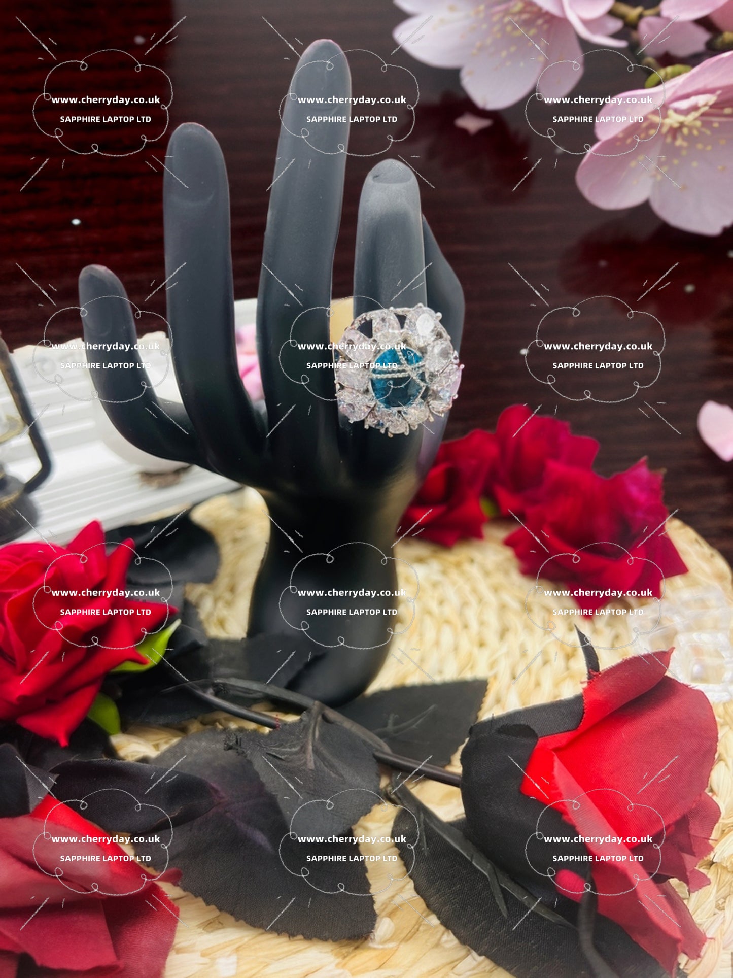 Sapphire daisy silver chain ring