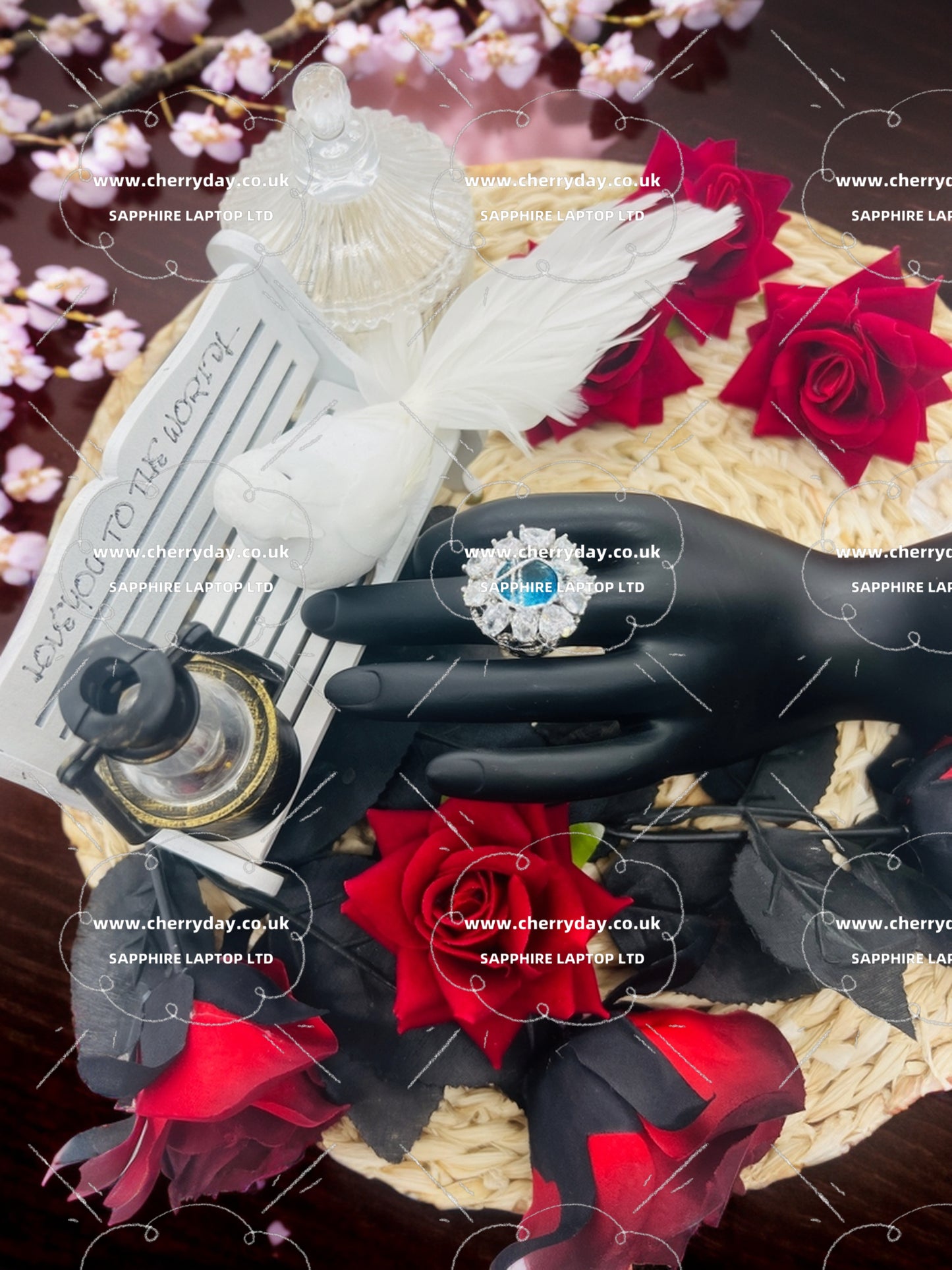 Sapphire daisy silver chain ring